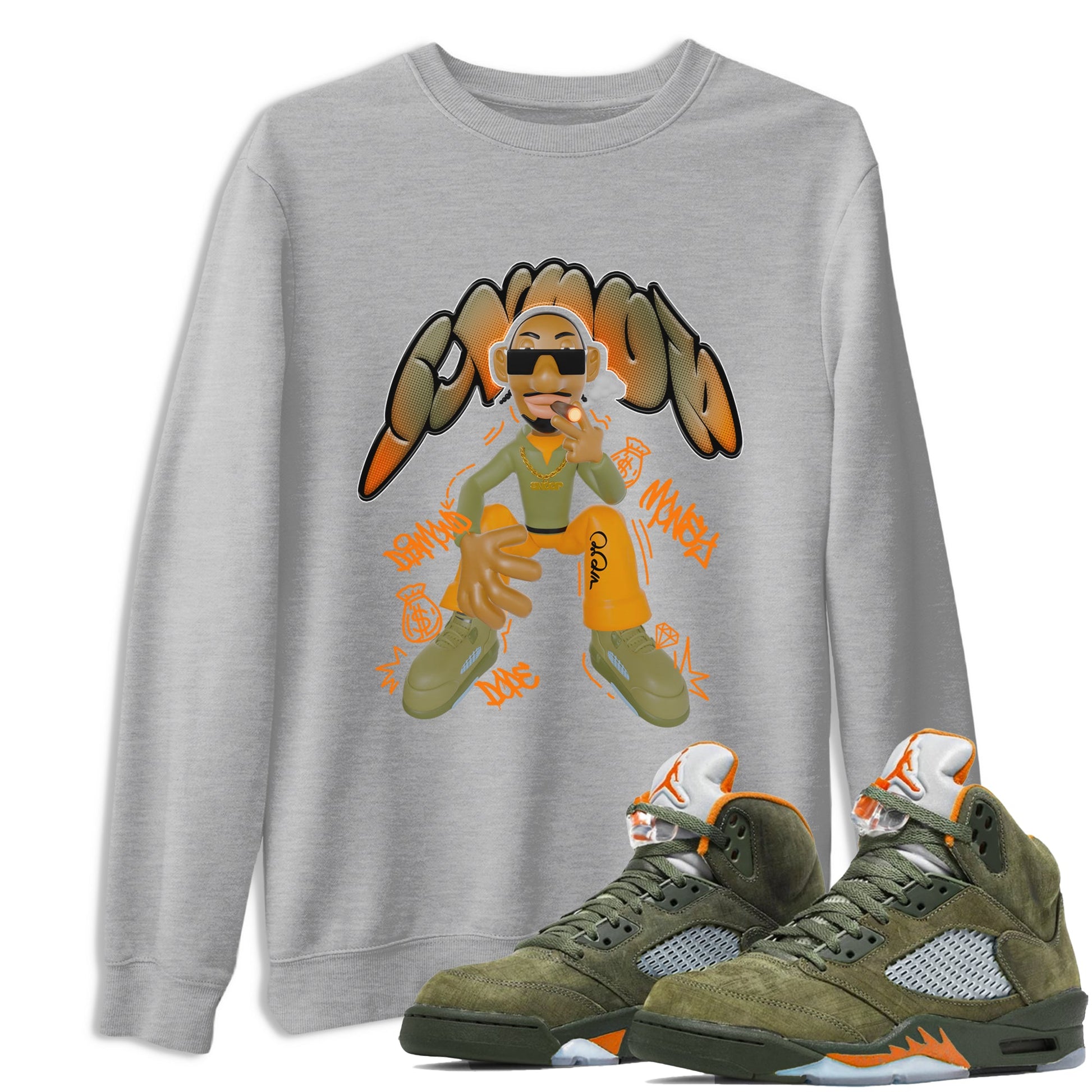 5s Olive shirt to match jordans Snoop sneaker tees Air Jordan 5 Olive SNRT Sneaker Release Tees unisex cotton Heather Grey 1 crew neck shirt