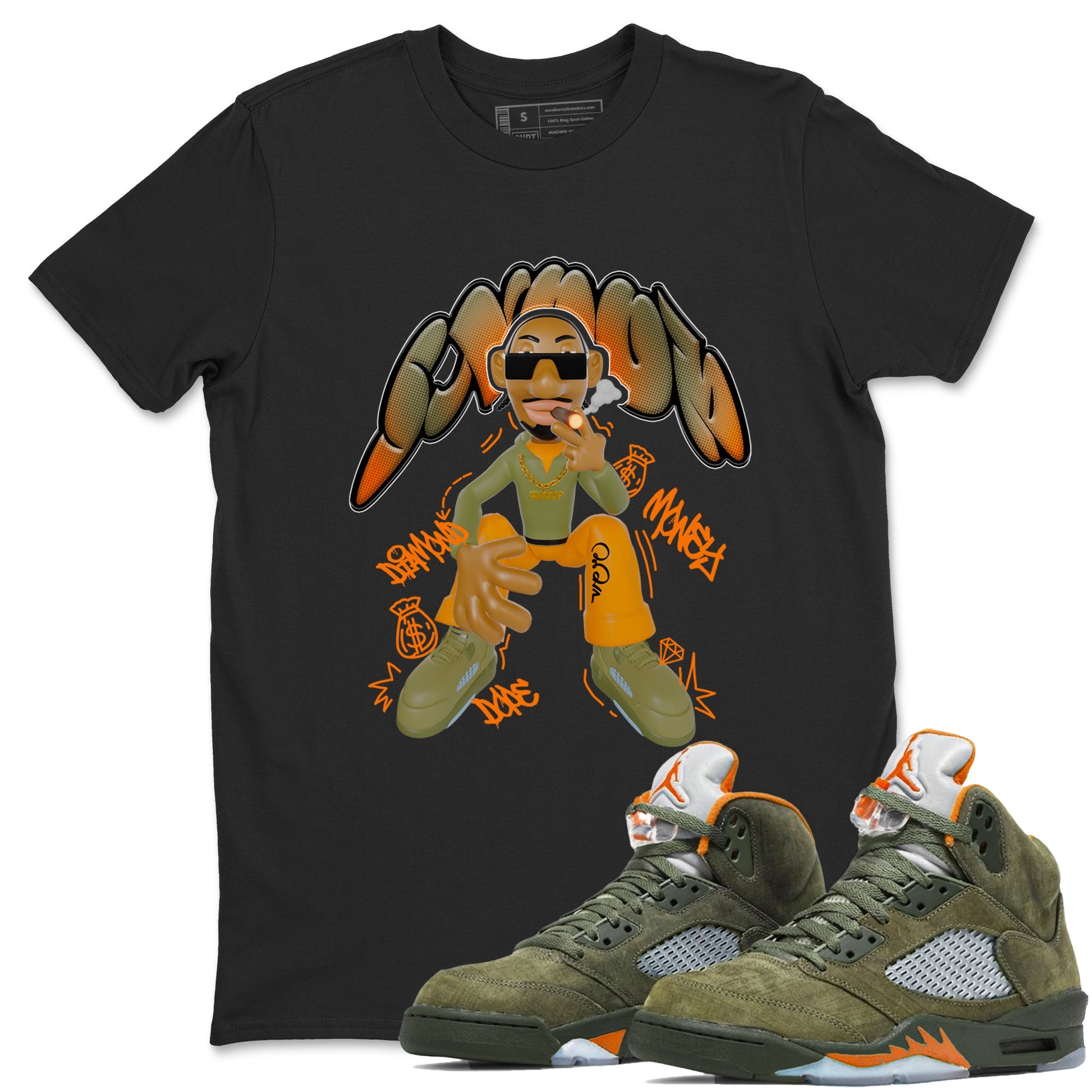 5s Olive shirt to match jordans Snoop sneaker tees Air Jordan 5 Olive SNRT Sneaker Release Tees unisex cotton Black 1 crew neck shirt