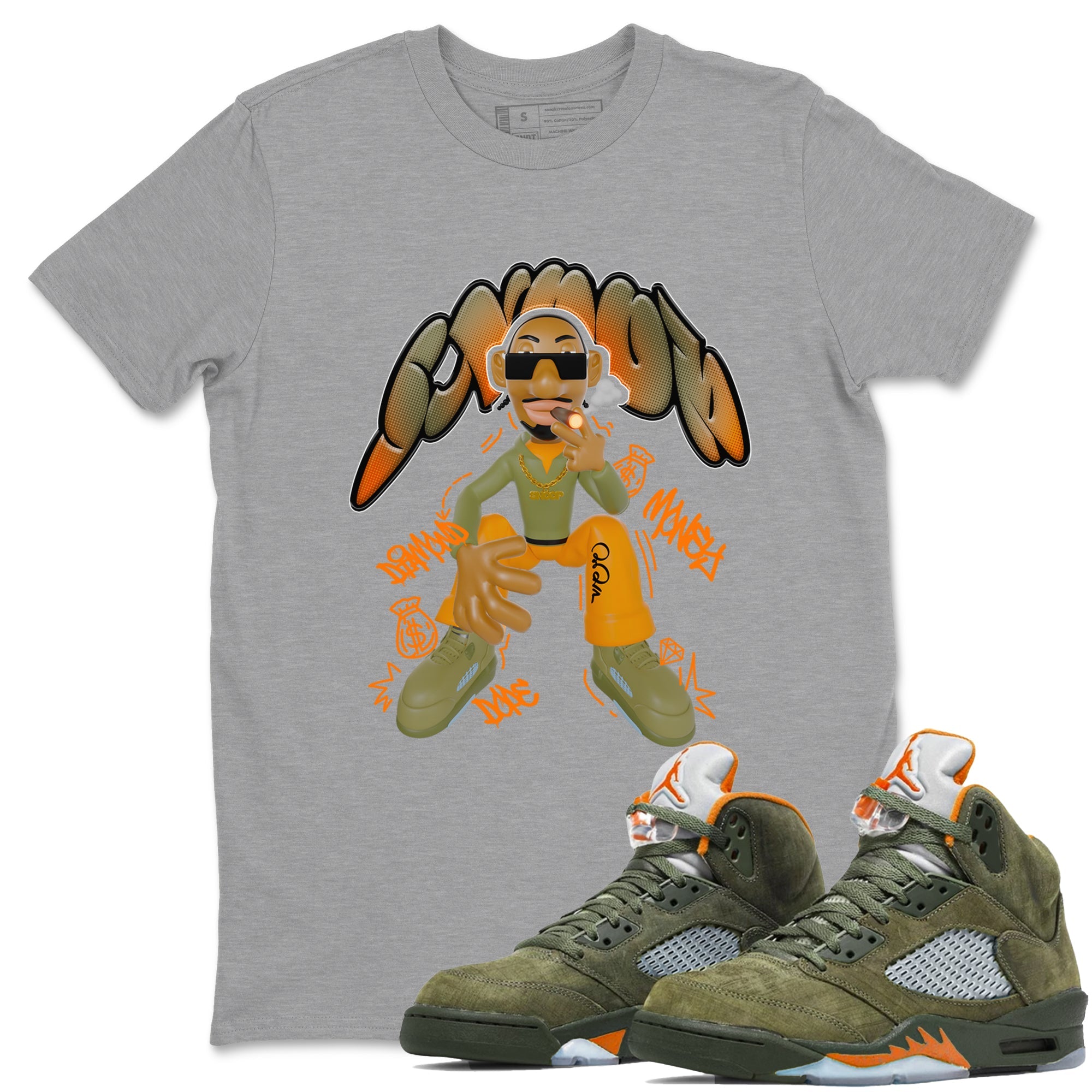 5s Olive shirt to match jordans Snoop sneaker tees Air Jordan 5 Olive SNRT Sneaker Release Tees unisex cotton Heather Grey 1 crew neck shirt