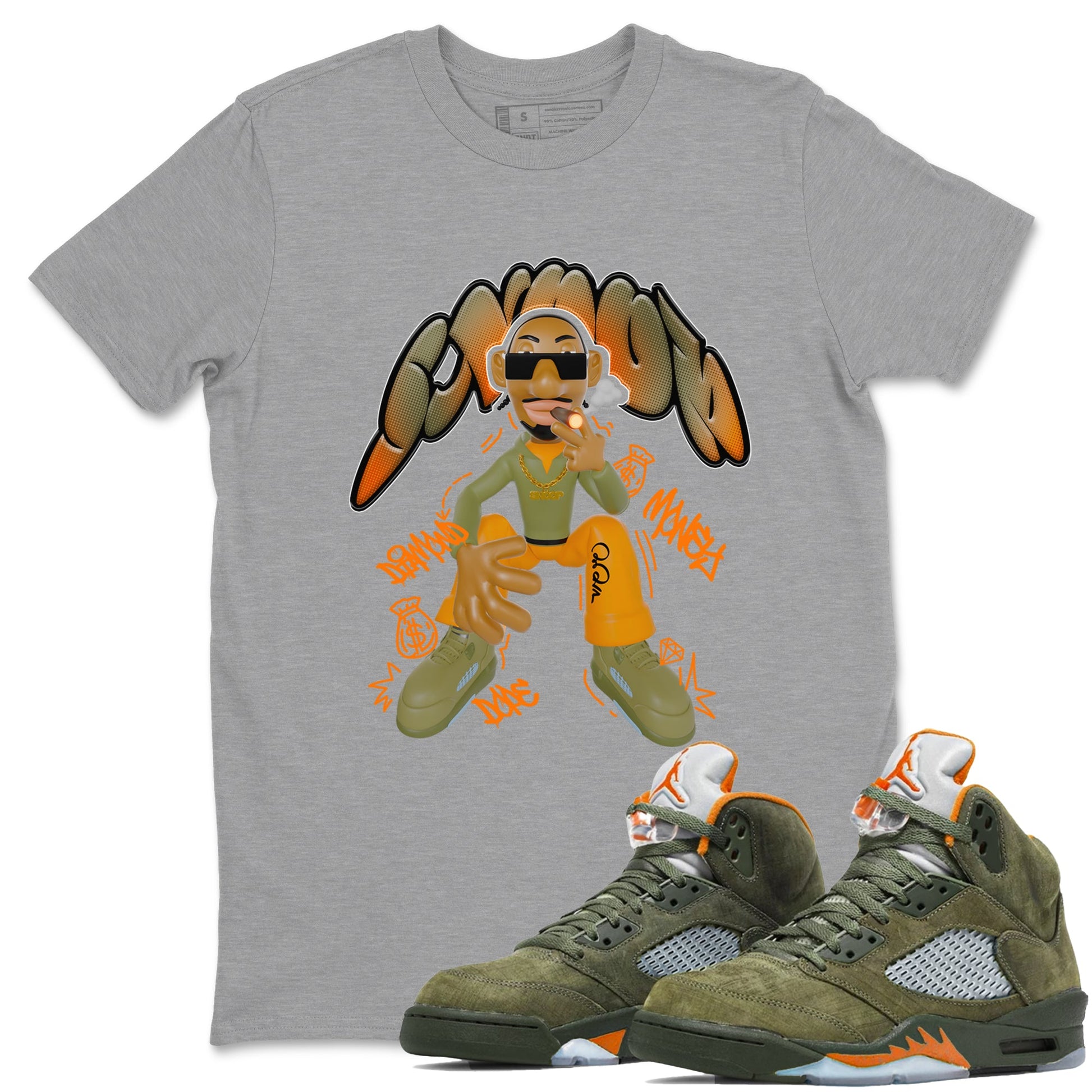 5s Olive shirt to match jordans Snoop sneaker tees Air Jordan 5 Olive SNRT Sneaker Release Tees unisex cotton Heather Grey 1 crew neck shirt