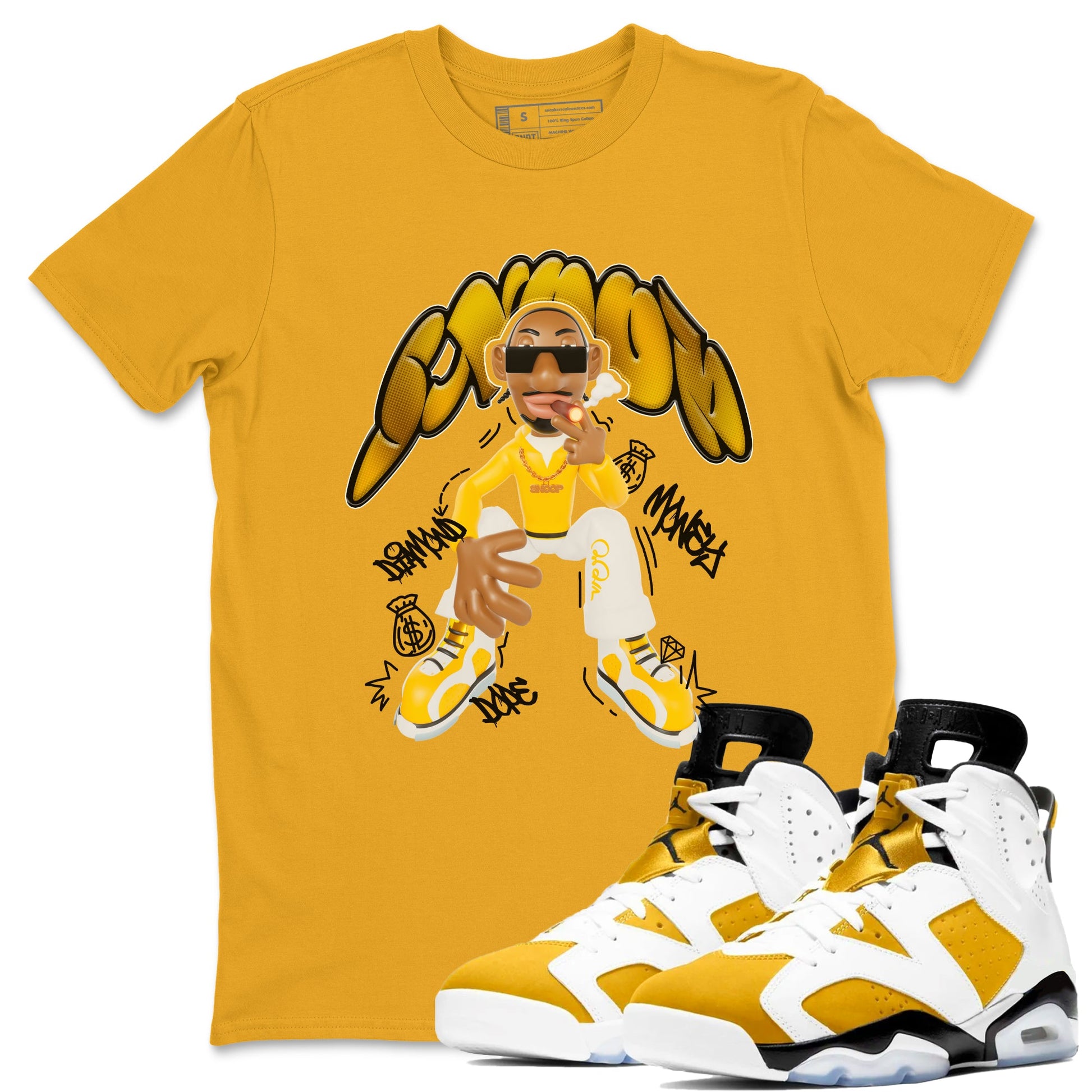 6s Yellow Ochre shirt to match jordans Snoop sneaker tees Air Jordan 6 Yellow Ochre SNRT Sneaker Release Tees Unisex Gold 1 T-Shirt