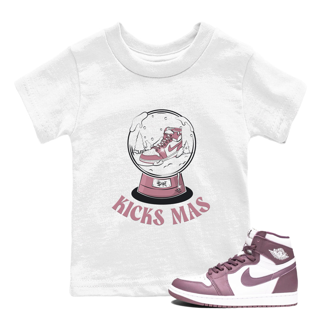 Air Jordan 1 Mauve shirt to match jordans Snow Ball sneaker tees Christmas Outfit AJ1 Mauve SNRT Sneaker Release Tees Baby Toddler White 1 T-Shirt