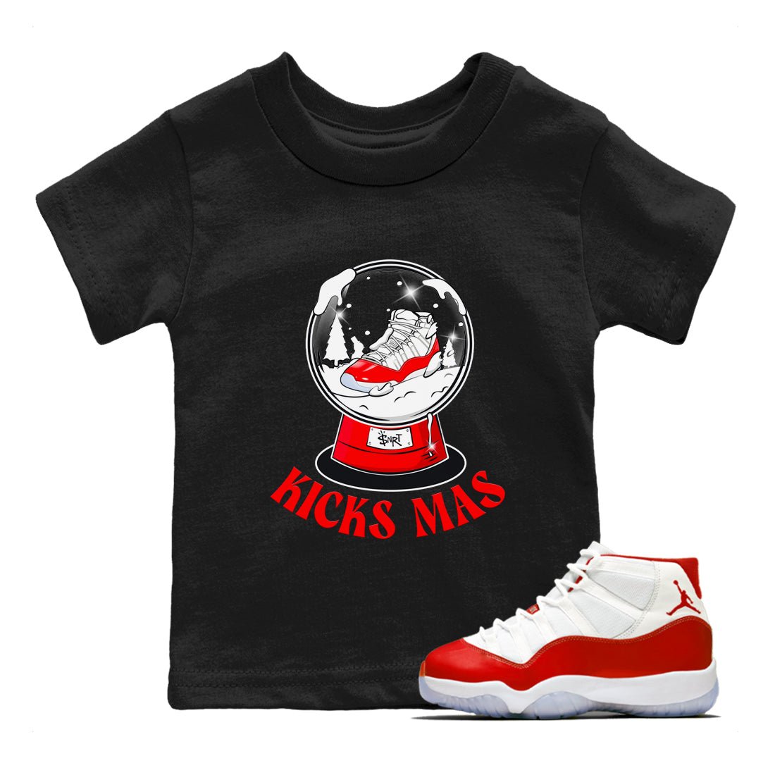 Air Jordan 11 Cherry shirt to match jordans Snow Ball sneaker tees Christmas Outfit AJ11 Cherry SNRT Sneaker Release Tees Baby Toddler Black 1 T-Shirt