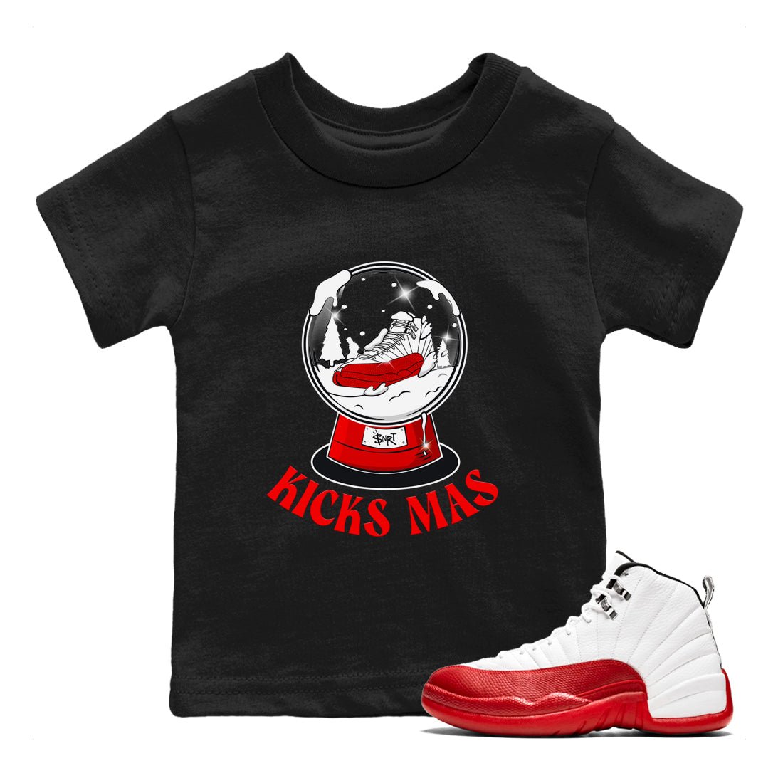 Air Jordan 12 Cherry shirt to match jordans Snow Ball sneaker tees Christmas Gift AJ12 Cherry SNRT Sneaker Release Tees Baby Toddler Black 1 T-Shirt