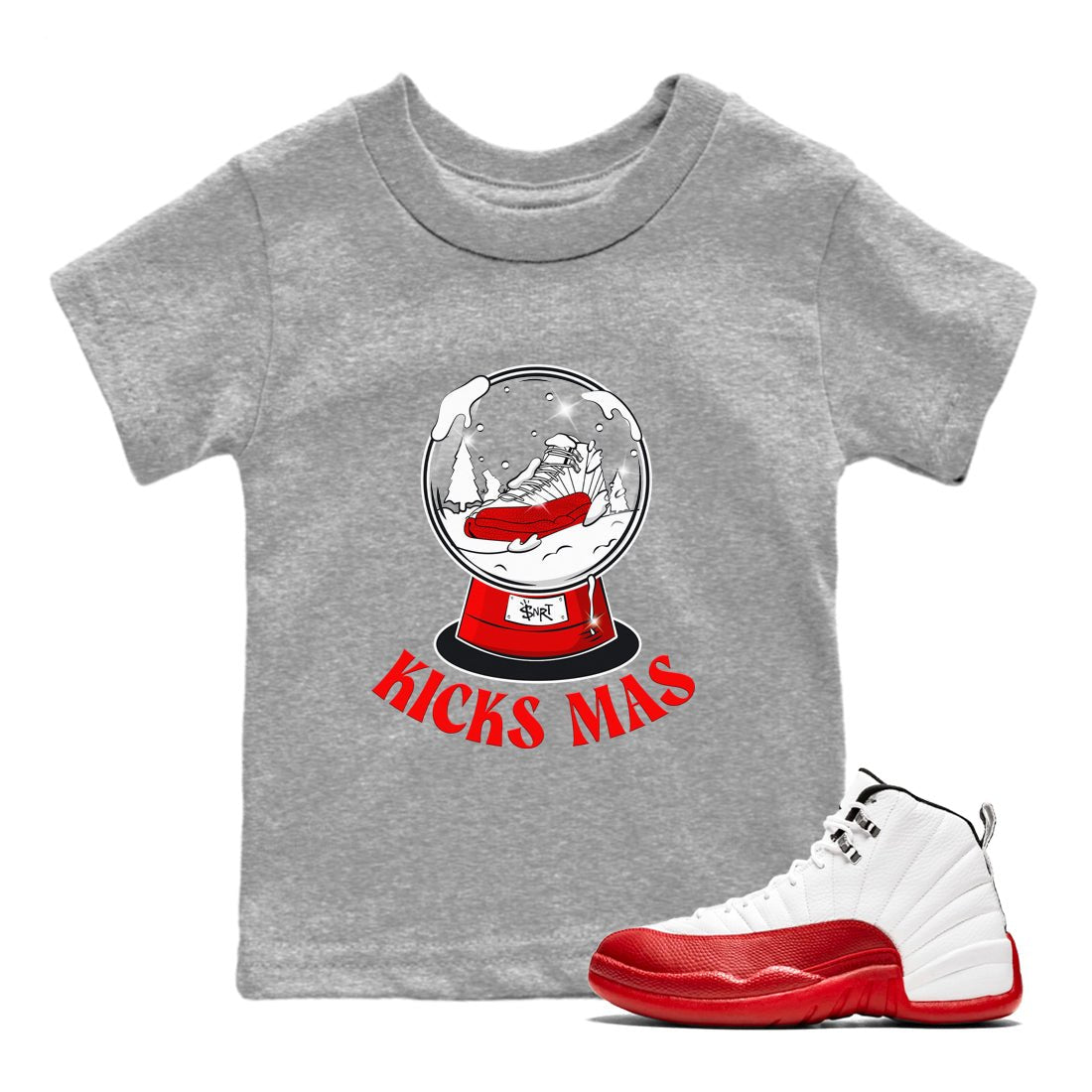 Air Jordan 12 Cherry shirt to match jordans Snow Ball sneaker tees Christmas Gift AJ12 Cherry SNRT Sneaker Release Tees Baby Toddler Heather Grey 1 T-Shirt