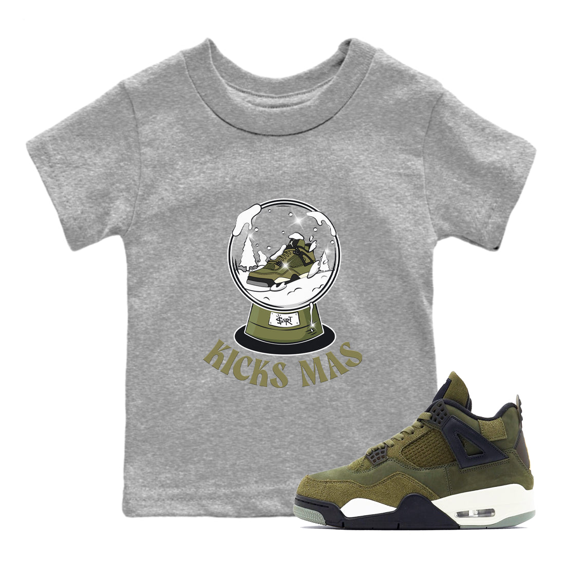 Air Jordan 4 Medium Olive shirt to match jordans Snow Ball sneaker tees Christmas Gift AJ4 Medium Olive SNRT Sneaker Release Tees Baby Toddler Heather Grey 1 T-Shirt