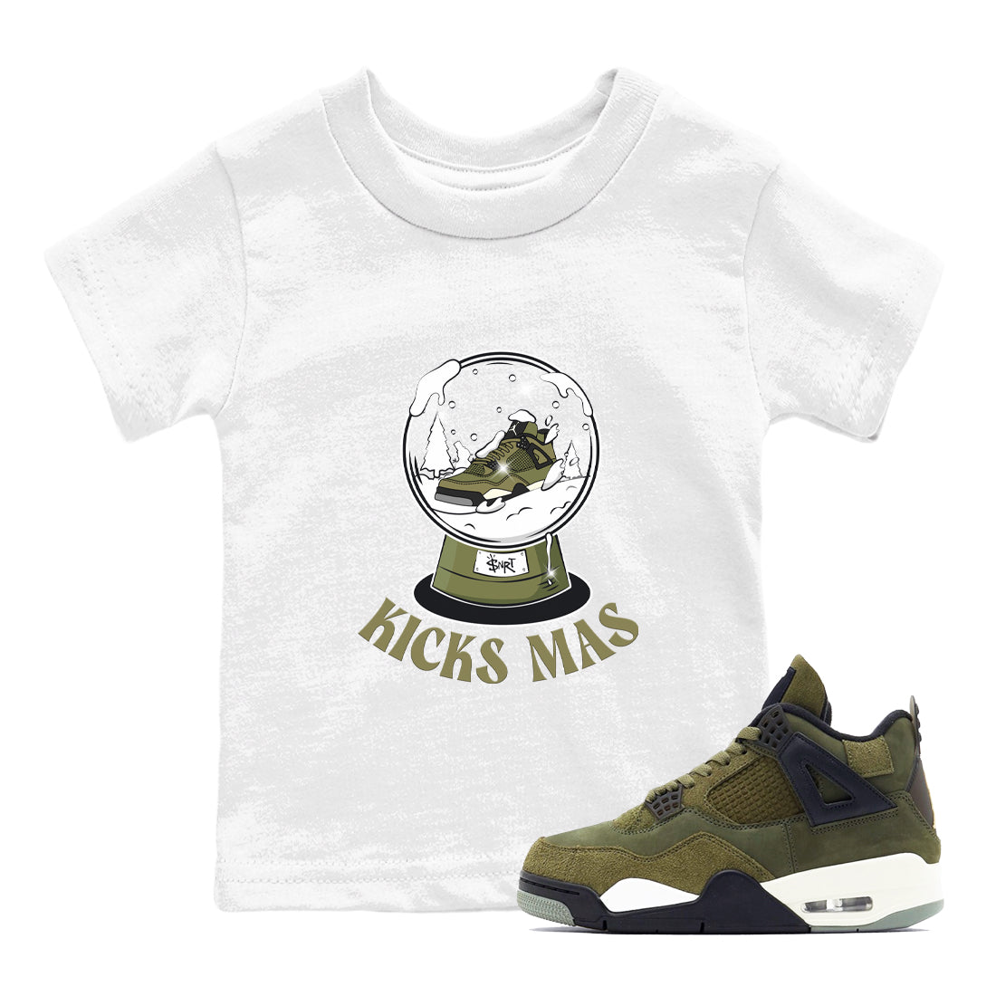 Air Jordan 4 Medium Olive shirt to match jordans Snow Ball sneaker tees Christmas Gift AJ4 Medium Olive SNRT Sneaker Release Tees Baby Toddler White 1 T-Shirt