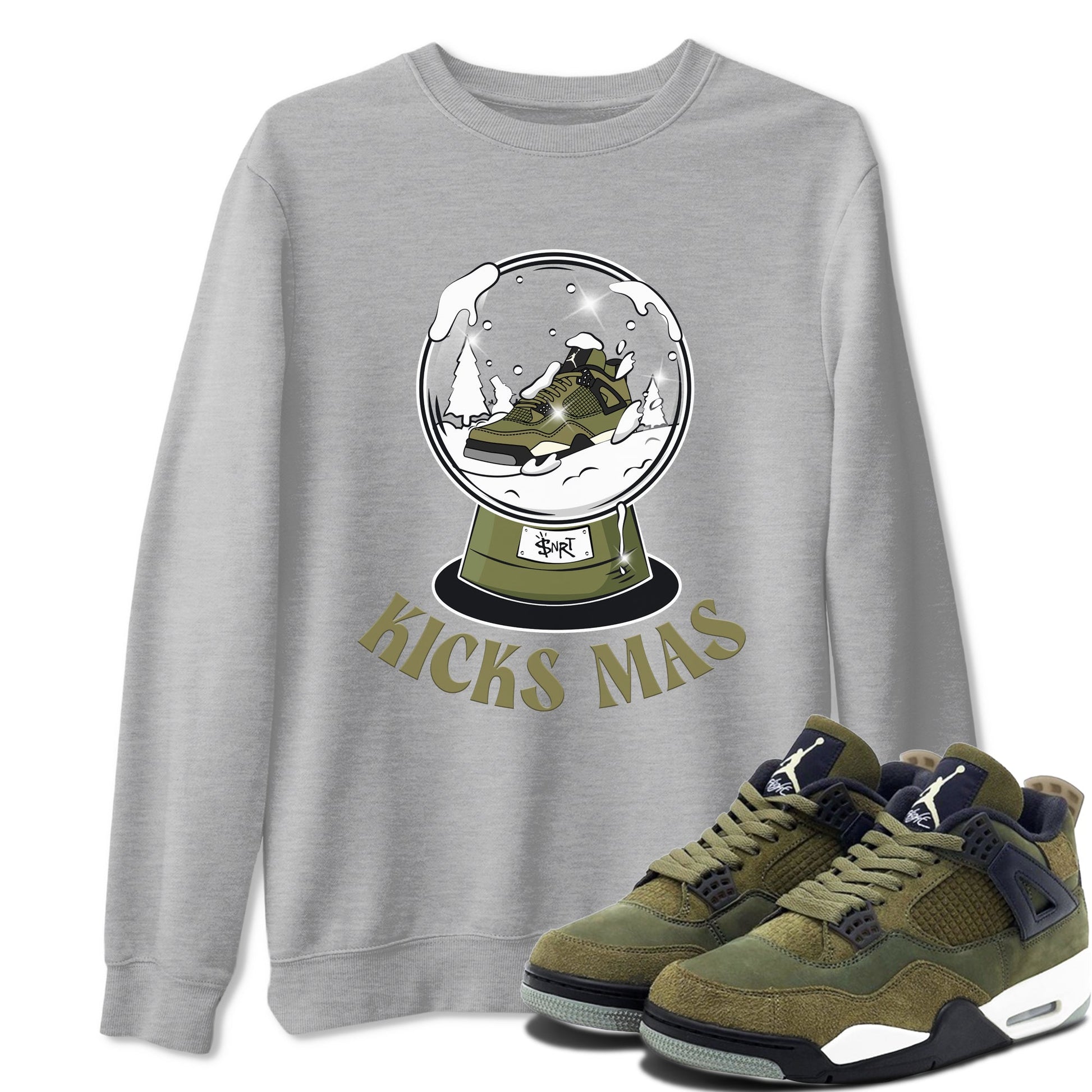 Air Jordan 4 Medium Olive shirt to match jordans Snow Ball sneaker tees Christmas Gift AJ4 Medium Olive SNRT Sneaker Release Tees Unisex Heather Grey 1 T-Shirt