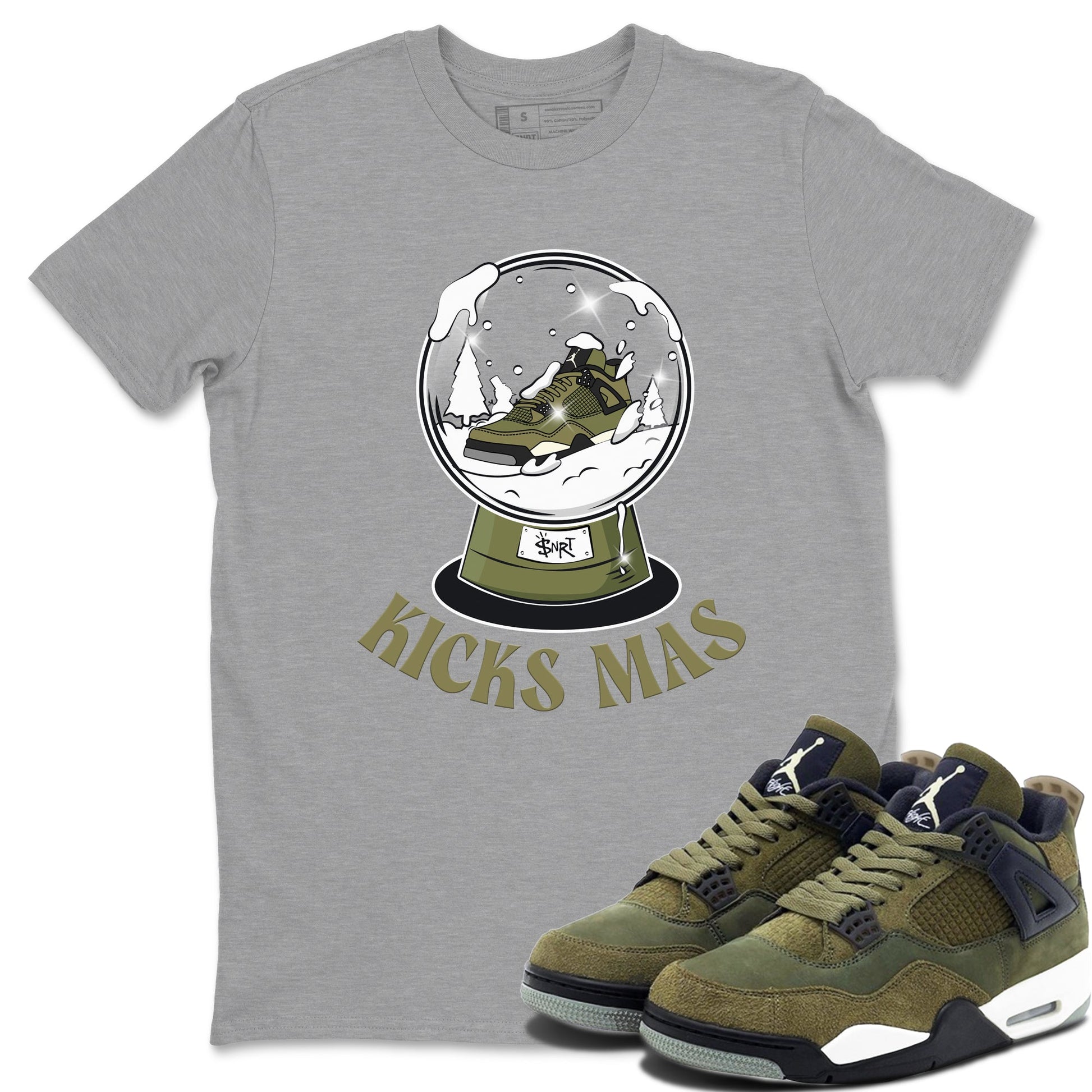 Air Jordan 4 Medium Olive shirt to match jordans Snow Ball sneaker tees Christmas Gift AJ4 Medium Olive SNRT Sneaker Release Tees Unisex Heather Grey 1 T-Shirt