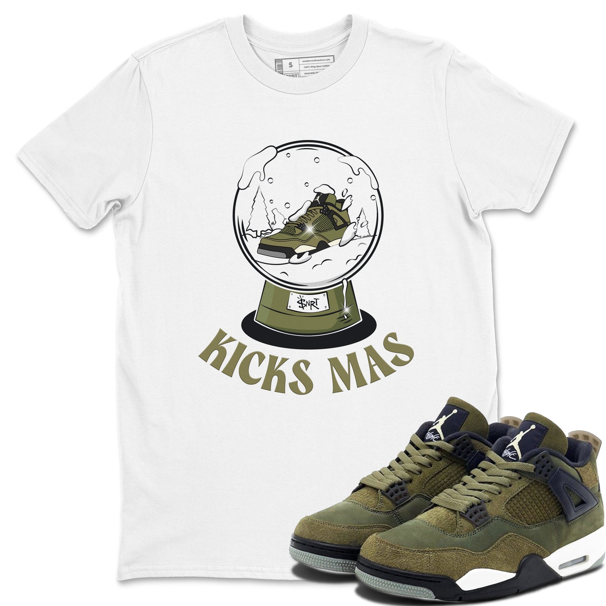 Air Jordan 4 Medium Olive shirt to match jordans Snow Ball sneaker tees Christmas Gift AJ4 Medium Olive SNRT Sneaker Release Tees Unisex White 1 T-Shirt