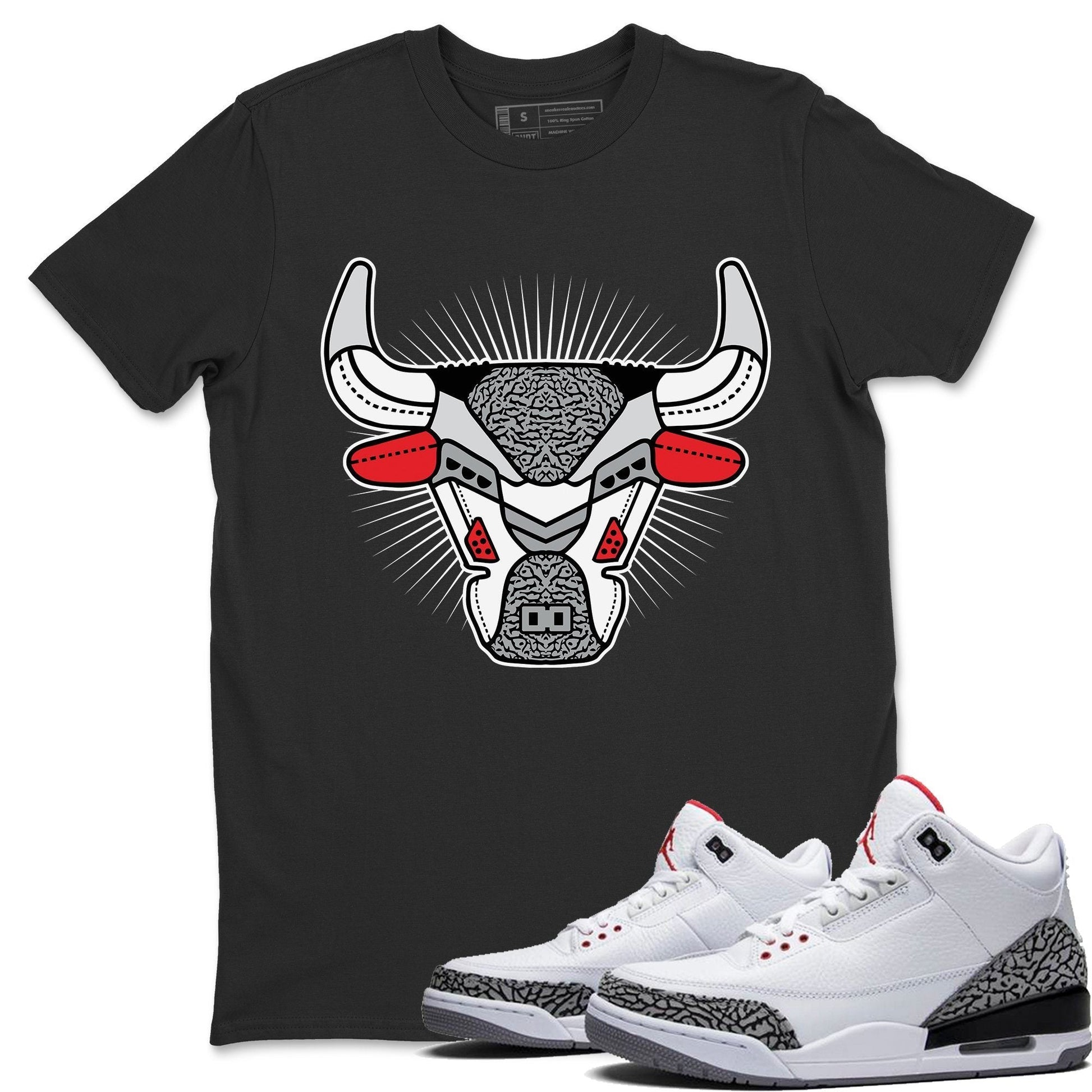 Jordan 3 White Cement Sneaker Match Tees AJ3 Bull Head Sneaker Tees Jordan 3 White Cement Sneaker Release Tees Unisex Shirts