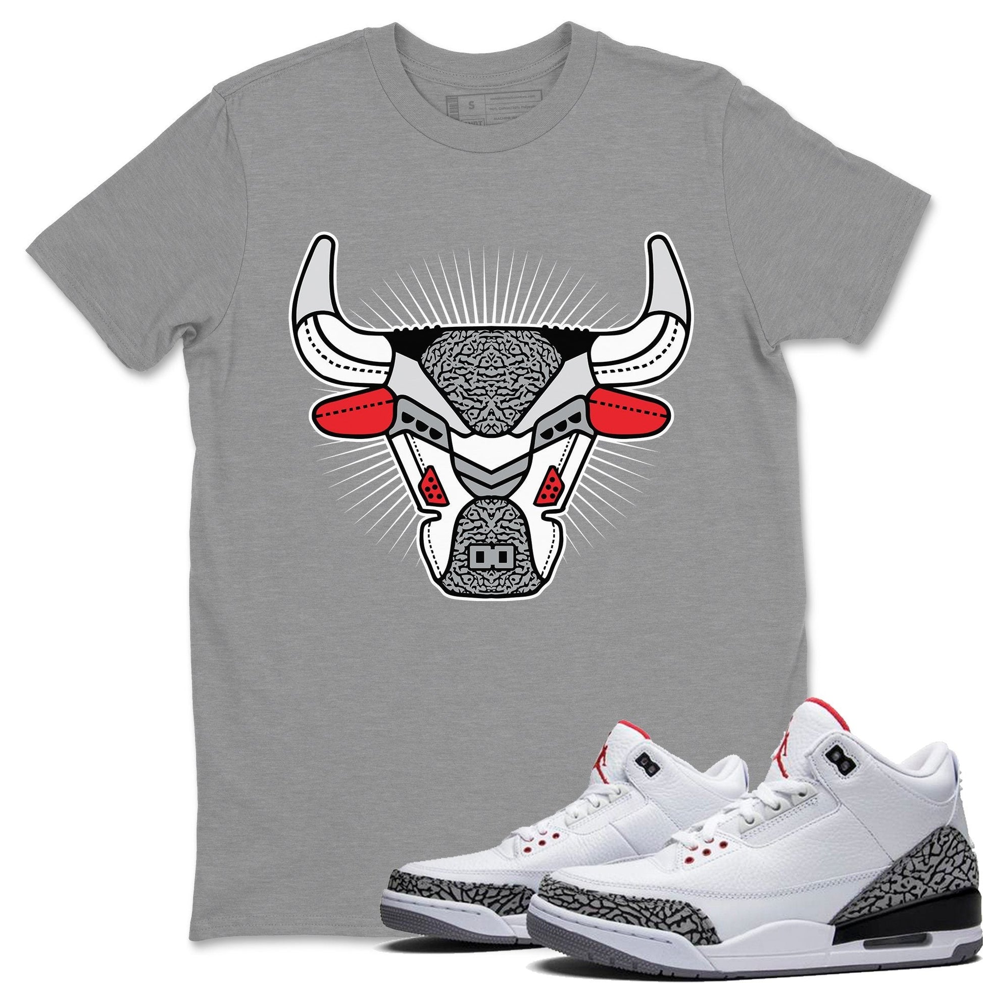 Jordan 3 White Cement Sneaker Match Tees AJ3 Bull Head Sneaker Tees Jordan 3 White Cement Sneaker Release Tees Unisex Shirts