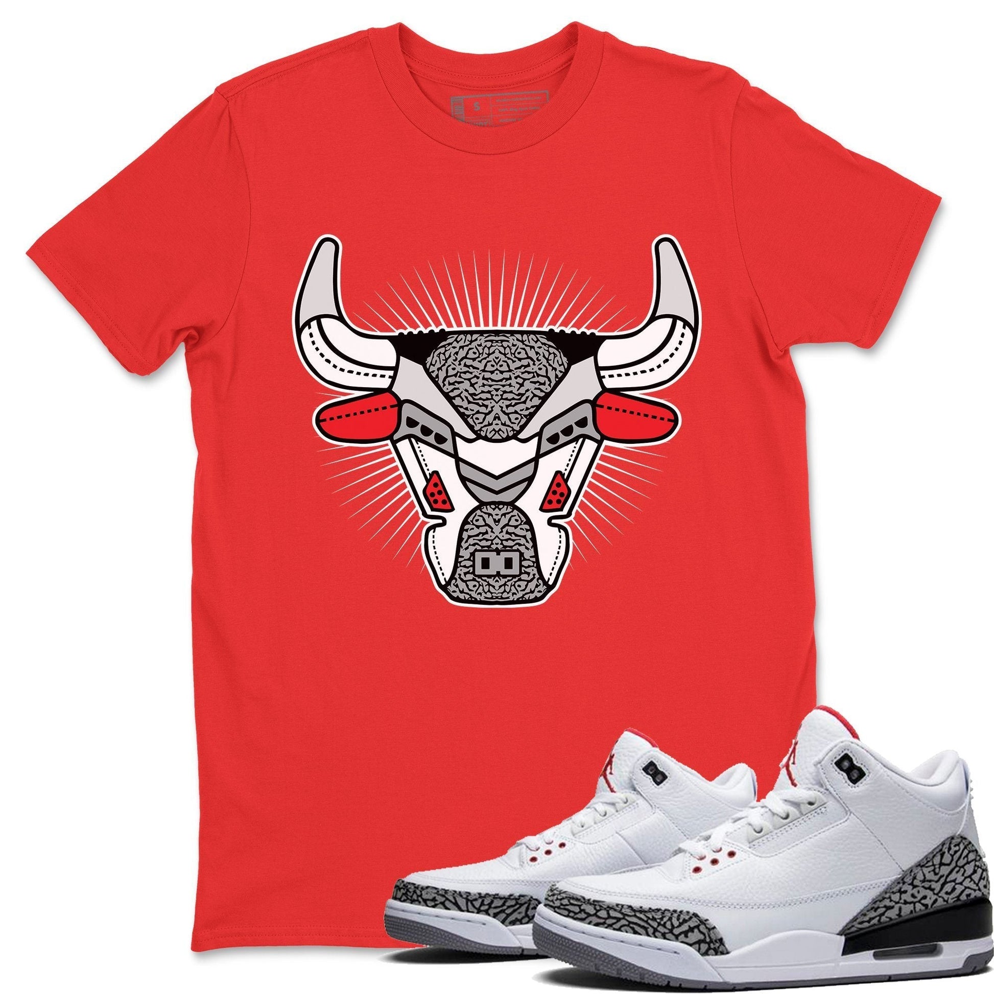 Jordan 3 White Cement Sneaker Match Tees AJ3 Bull Head Sneaker Tees Jordan 3 White Cement Sneaker Release Tees Unisex Shirts