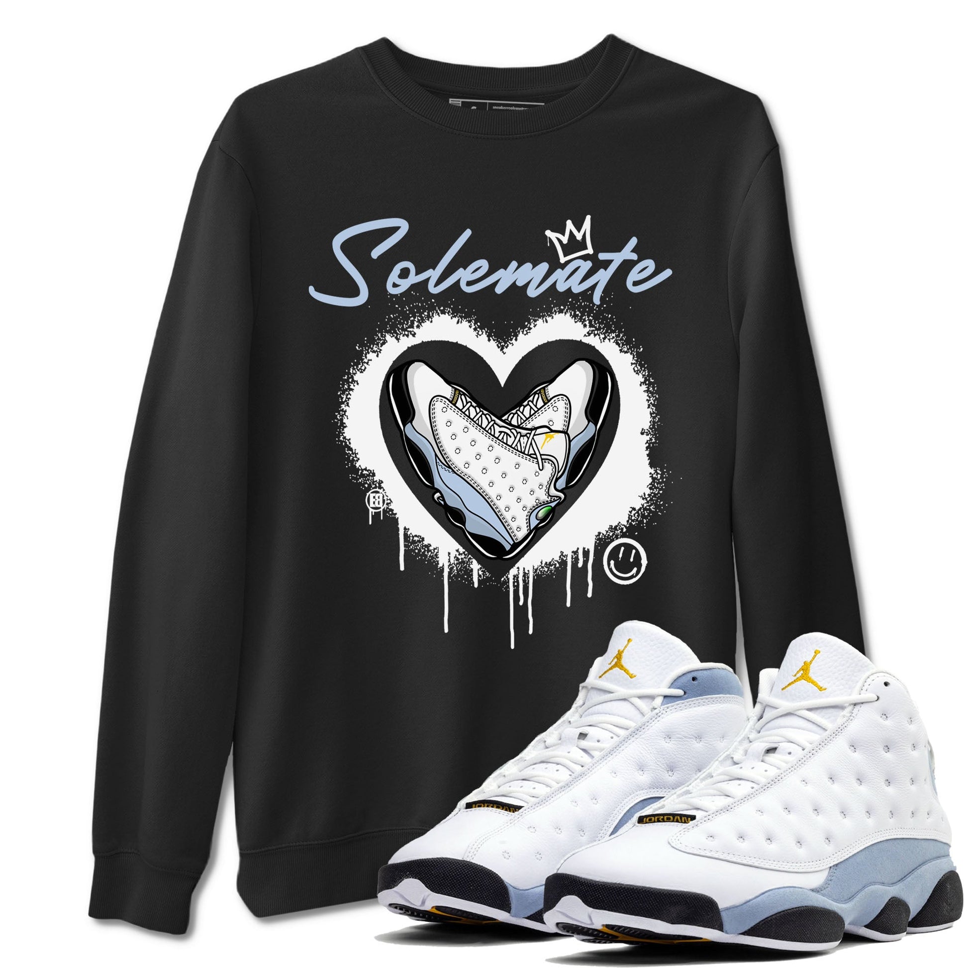 13s Blue Grey shirt to match jordans Solemate sneaker tees Air Jordan 13 Retro Blue Grey SNRT Sneaker Release Tees unisex cotton Black 1 crew neck shirt