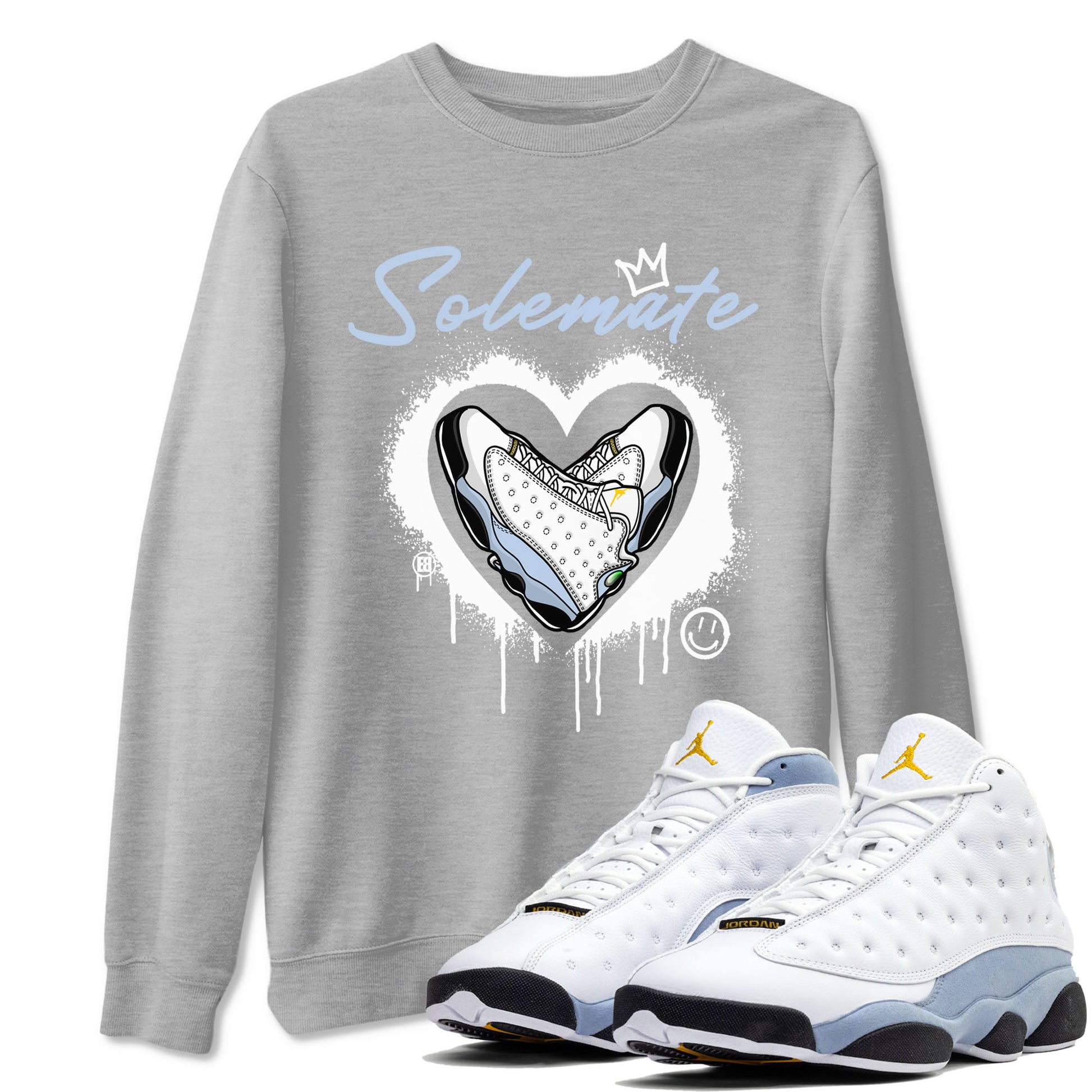 13s Blue Grey shirt to match jordans Solemate sneaker tees Air Jordan 13 Retro Blue Grey SNRT Sneaker Release Tees unisex cotton Heather Grey 1 crew neck shirt