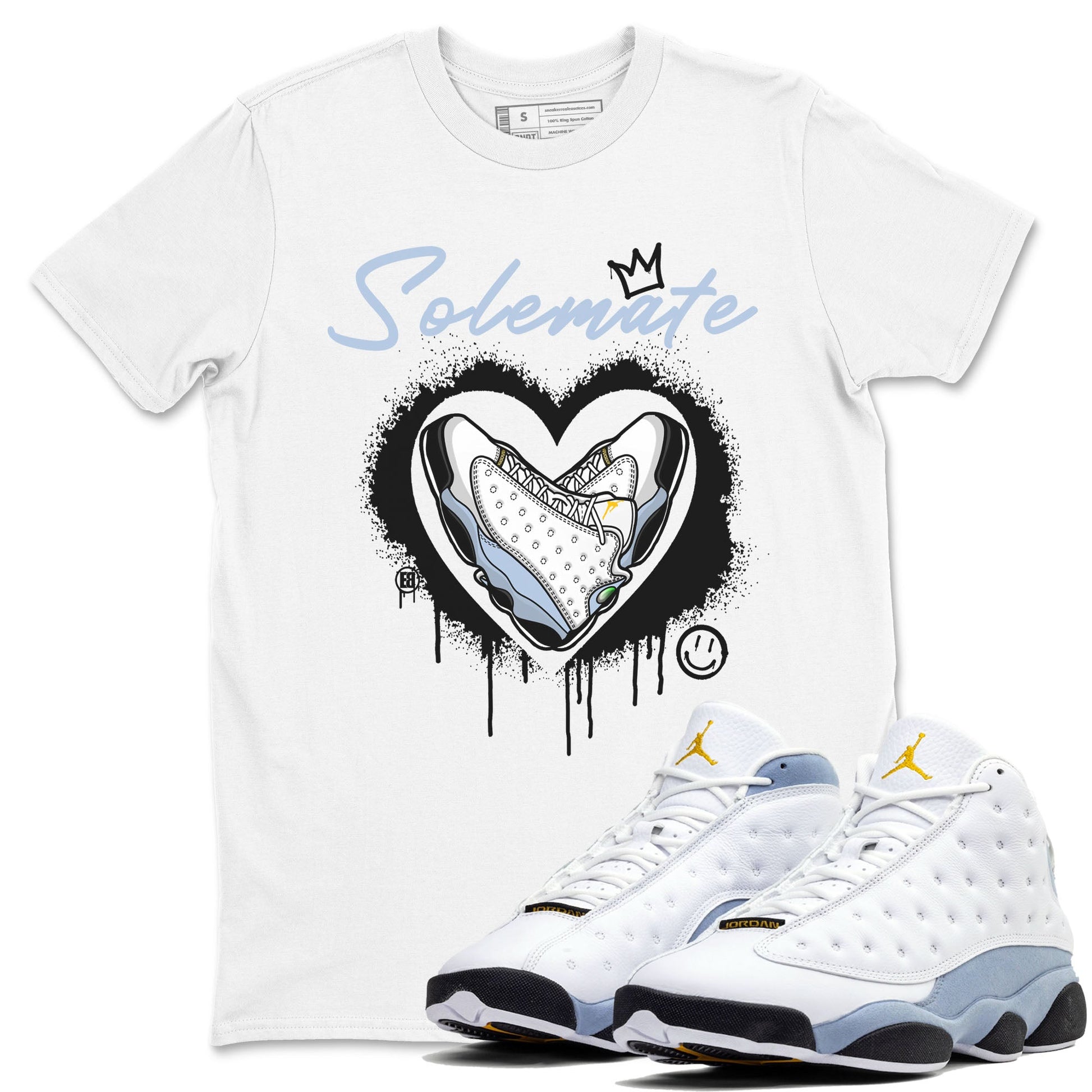 13s Blue Grey shirt to match jordans Solemate sneaker tees Air Jordan 13 Retro Blue Grey SNRT Sneaker Release Tees unisex cotton White 1 crew neck shirt