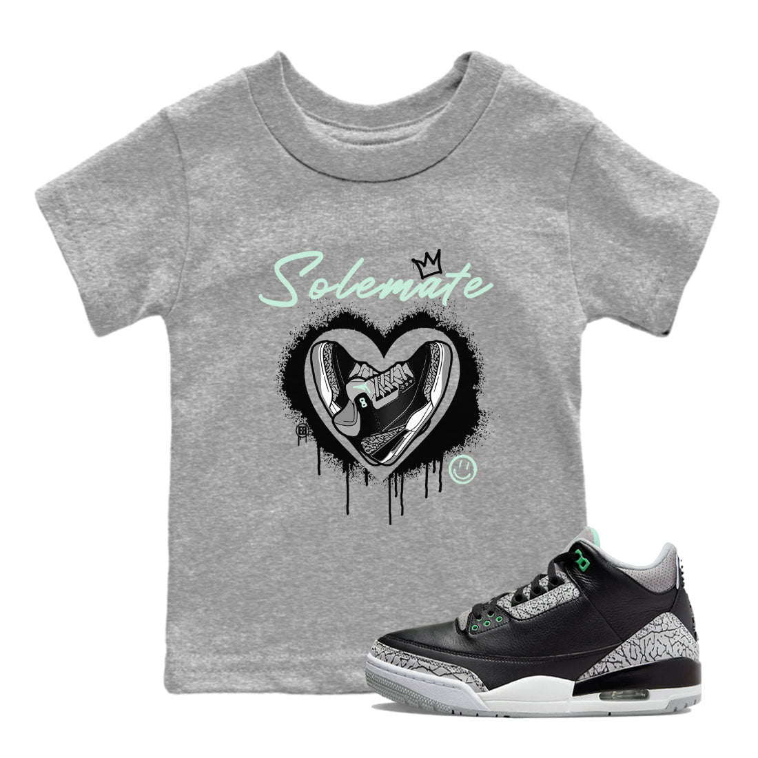 3s Green Glow shirt to match jordans Solemate sneaker tees Air Jordan 3 Retro Green Glow SNRT sneaker release tees baby toddler Heather Grey 1 cotton Shirt
