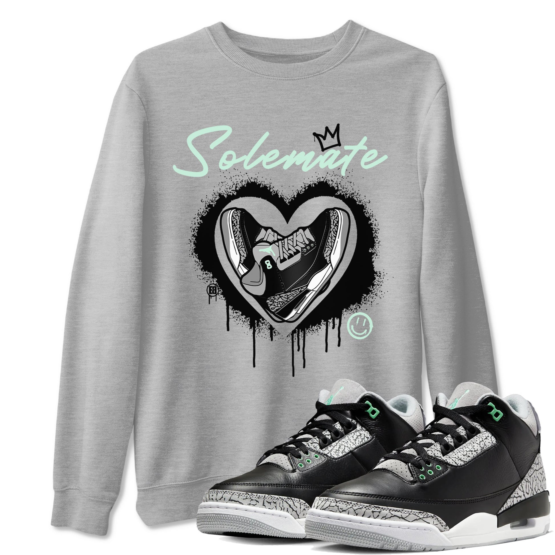 3s Green Glow shirt to match jordans Solemate sneaker tees Air Jordan 3 Retro Green Glow SNRT Sneaker Release Tees unisex cotton Heather Grey 1 crew neck shirt