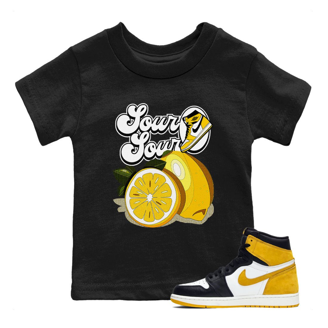 1s Yellow Ochre shirt to match jordans Sour And Sour sneaker tees streetwear brand Air Jordan 1 High OG Yellow Ochre SNRT sneaker release tees baby toddler Black 1 cotton Shirt