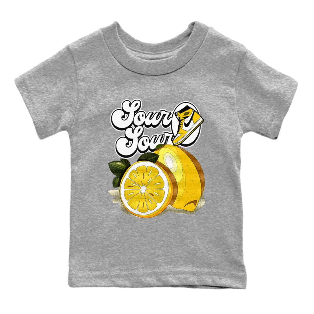 1s Yellow Ochre shirt to match jordans Sour And Sour sneaker tees streetwear brand Air Jordan 1 High OG Yellow Ochre SNRT sneaker release tees baby toddler Heather Grey 2 cotton Shirt