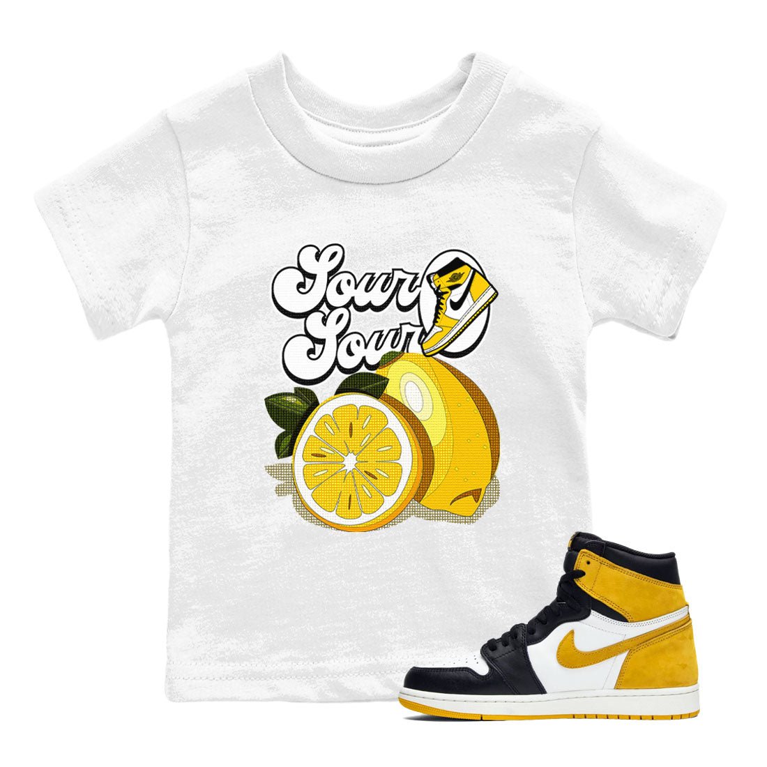 1s Yellow Ochre shirt to match jordans Sour And Sour sneaker tees streetwear brand Air Jordan 1 High OG Yellow Ochre SNRT sneaker release tees baby toddler White 1 cotton Shirt