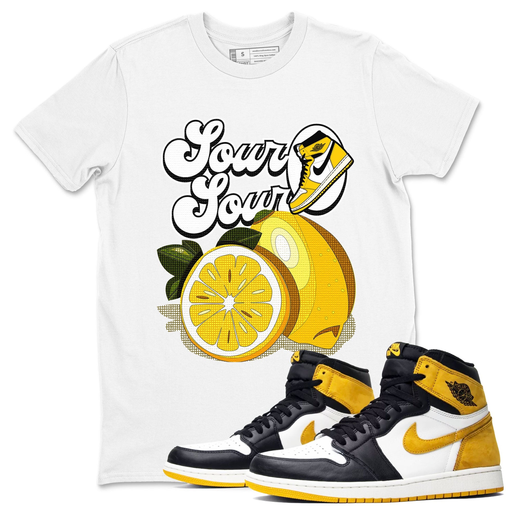 1s Yellow Ochre shirt to match jordans Sour And Sour sneaker tees streetwear brand Air Jordan 1 High OG Yellow Ochre SNRT Sneaker Release Tees unisex cotton White 1 crew neck shirt