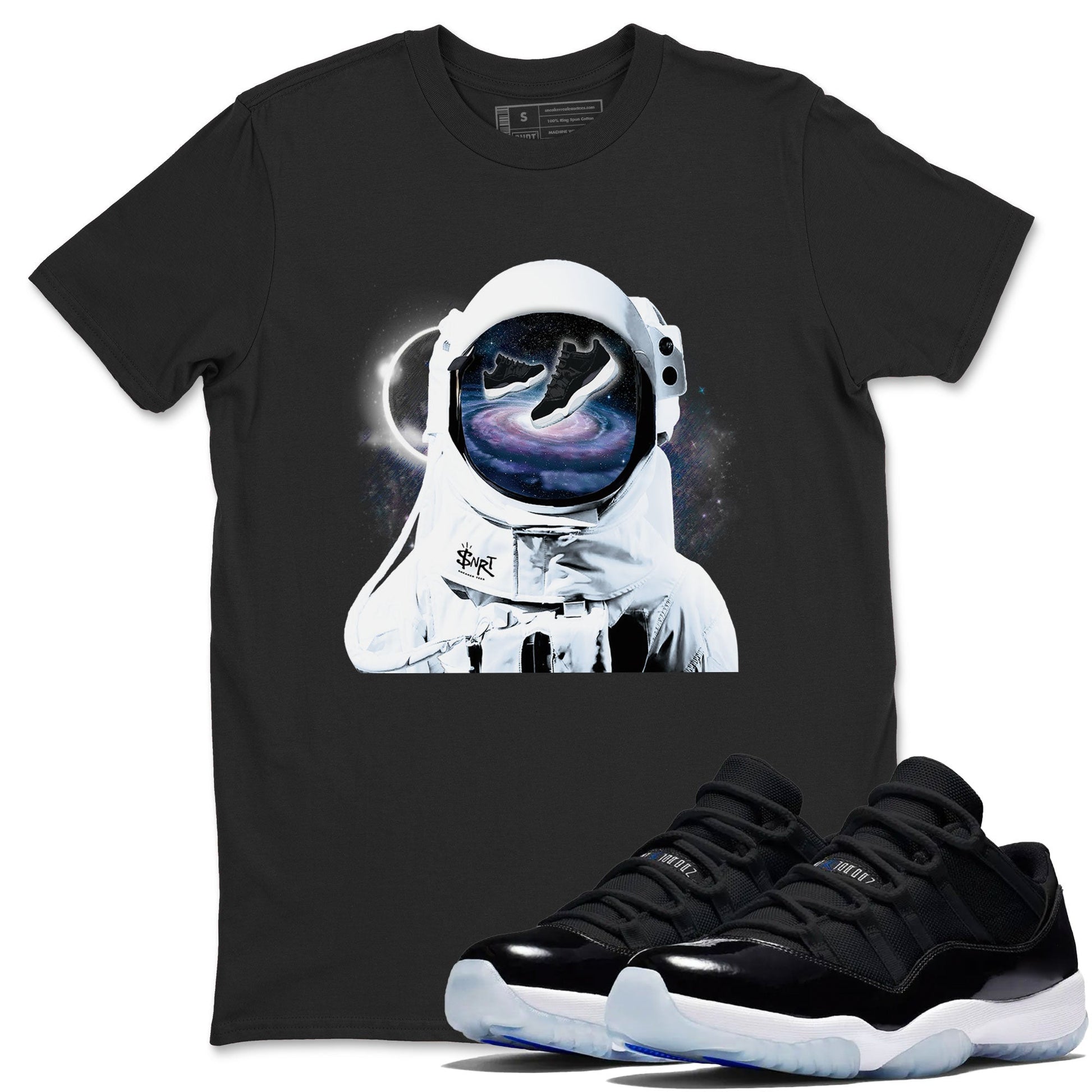 Air Jordan 11 Retro Space shirt to match jordans Space Discovery sneaker tees Air Jordan 11 Black/Varsity Royal SNRT Sneaker Tees Sneaker Matching Cotton Shirt unisex cotton Black 1 crew neck shirt