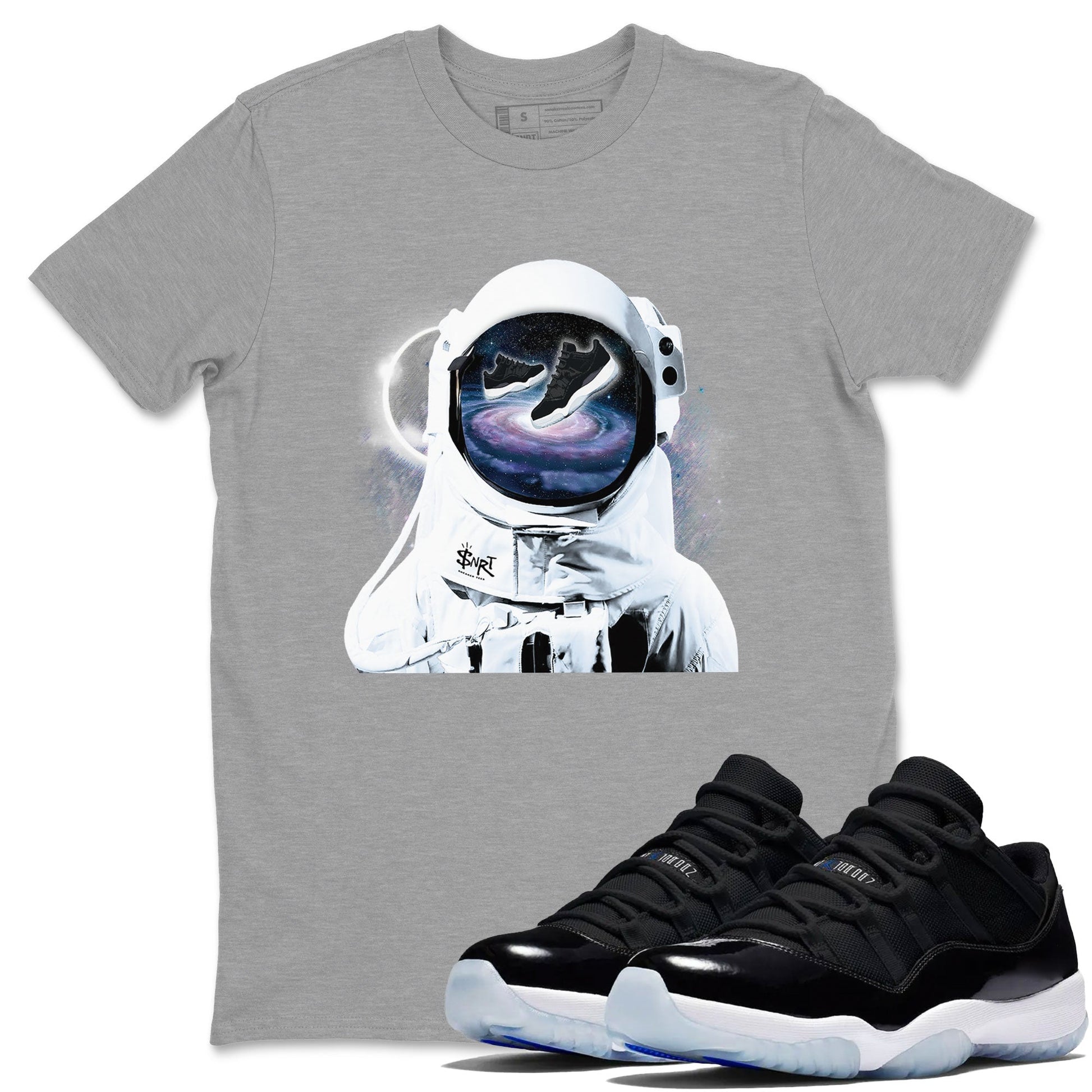 Air Jordan 11 Retro Space shirt to match jordans Space Discovery sneaker tees Air Jordan 11 Black/Varsity Royal SNRT Sneaker Tees Sneaker Matching Cotton Shirt unisex cotton Heather Grey 1 crew neck shirt
