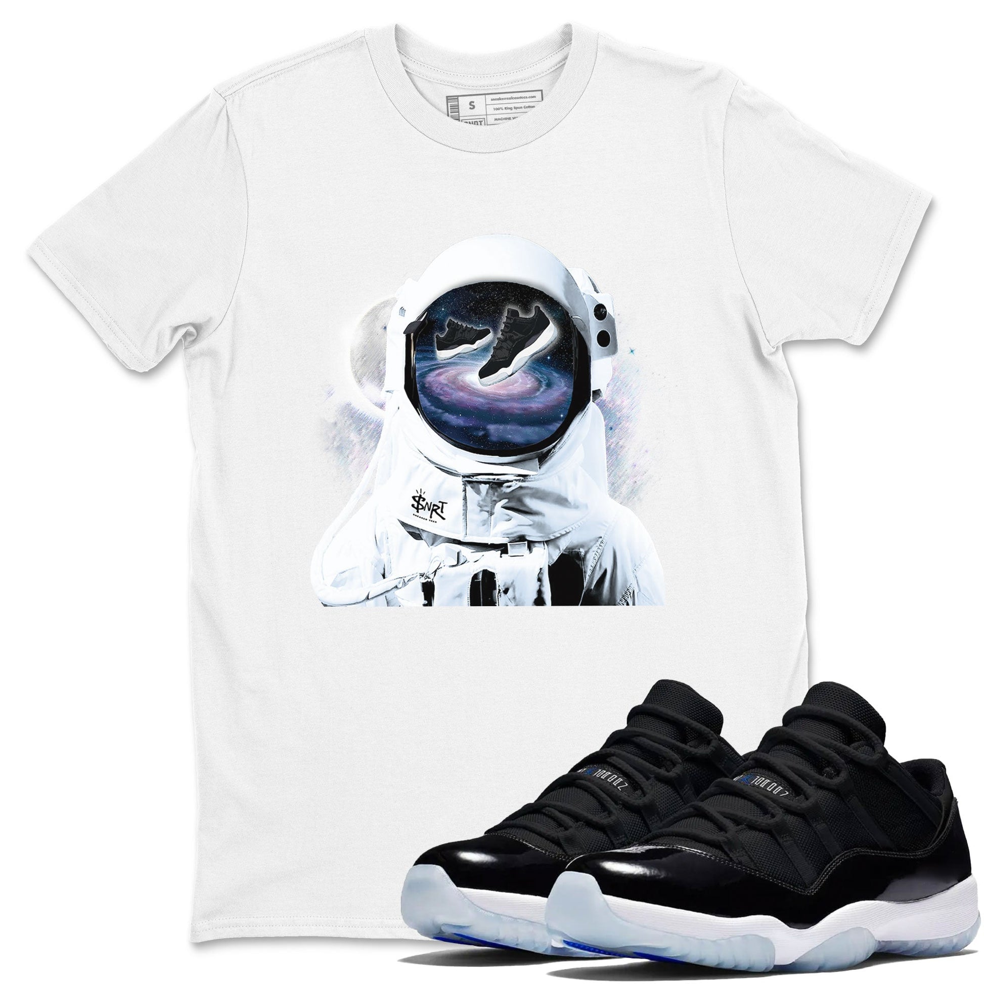 Air Jordan 11 Retro Space shirt to match jordans Space Discovery sneaker tees Air Jordan 11 Black/Varsity Royal SNRT Sneaker Tees Sneaker Matching Cotton Shirt unisex cotton White 1 crew neck shirt