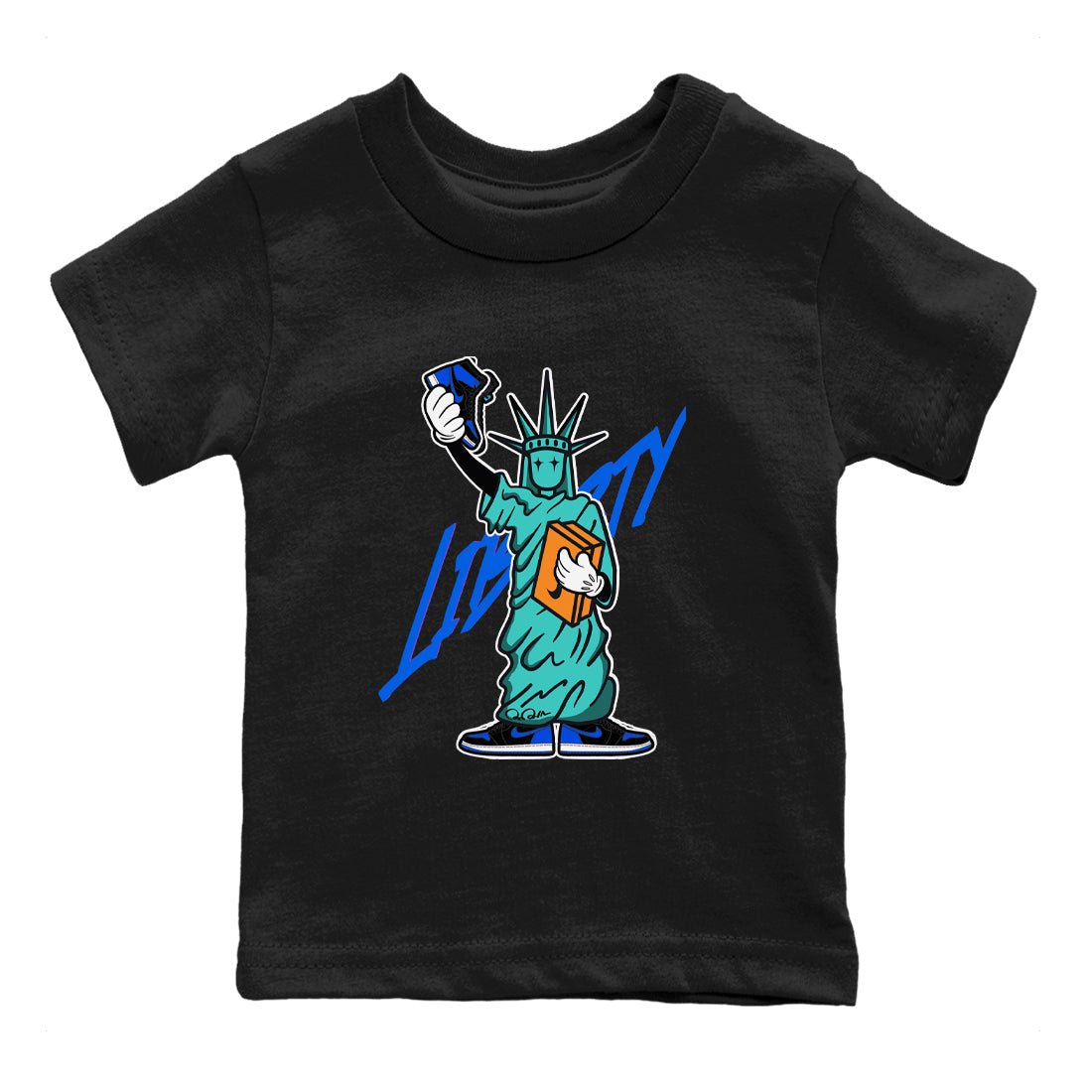 Air Jordan 1 Royal Reimagined shirt to match jordans Statue Of Liberty sneaker tees AJ1 Royal Reimagined SNRT Sneaker Release Tees Baby Toddler Black 2 T-Shirt