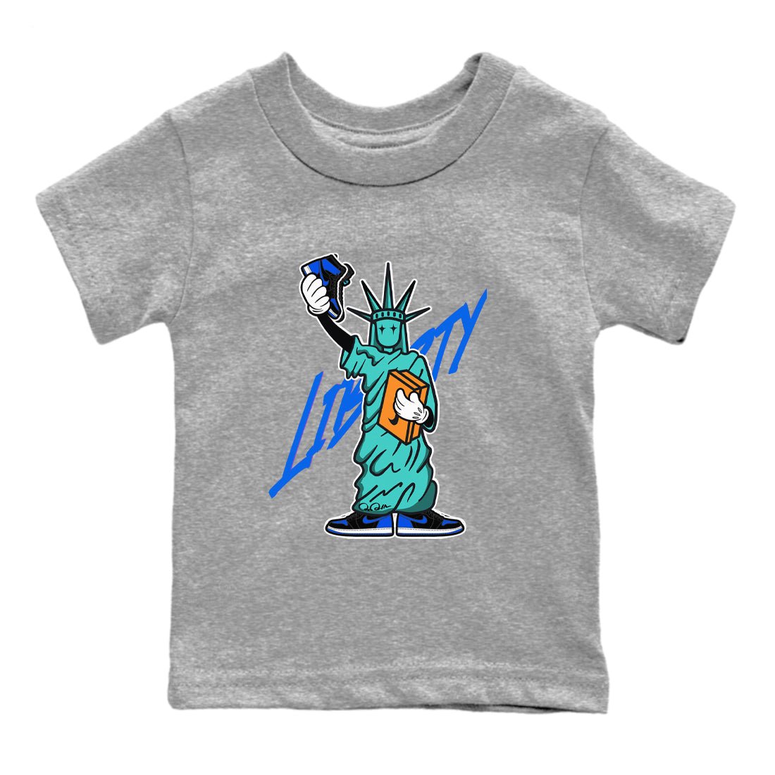 Air Jordan 1 Royal Reimagined shirt to match jordans Statue Of Liberty sneaker tees AJ1 Royal Reimagined SNRT Sneaker Release Tees Baby Toddler Heather Grey 2 T-Shirt