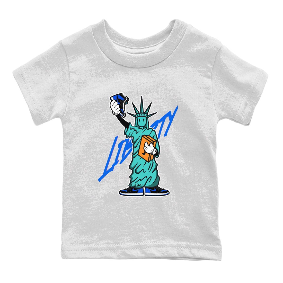Air Jordan 1 Royal Reimagined shirt to match jordans Statue Of Liberty sneaker tees AJ1 Royal Reimagined SNRT Sneaker Release Tees Baby Toddler White 2 T-Shirt