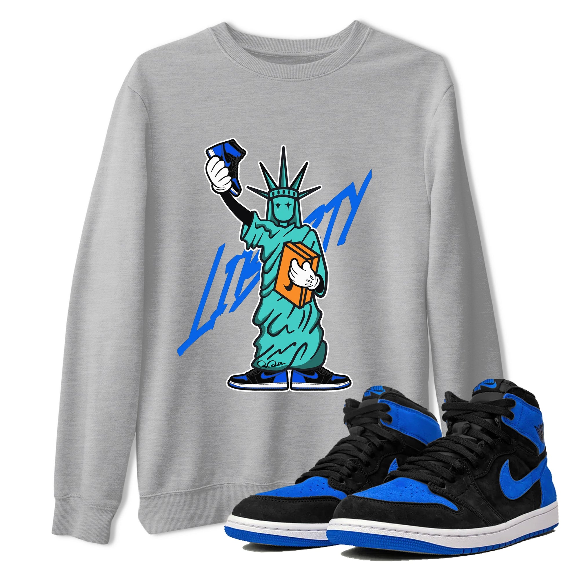 Air Jordan 1 Royal Reimagined shirt to match jordans Statue Of Liberty sneaker tees AJ1 Royal Reimagined SNRT Sneaker Release Tees Unisex Heather Grey 1 T-Shirt