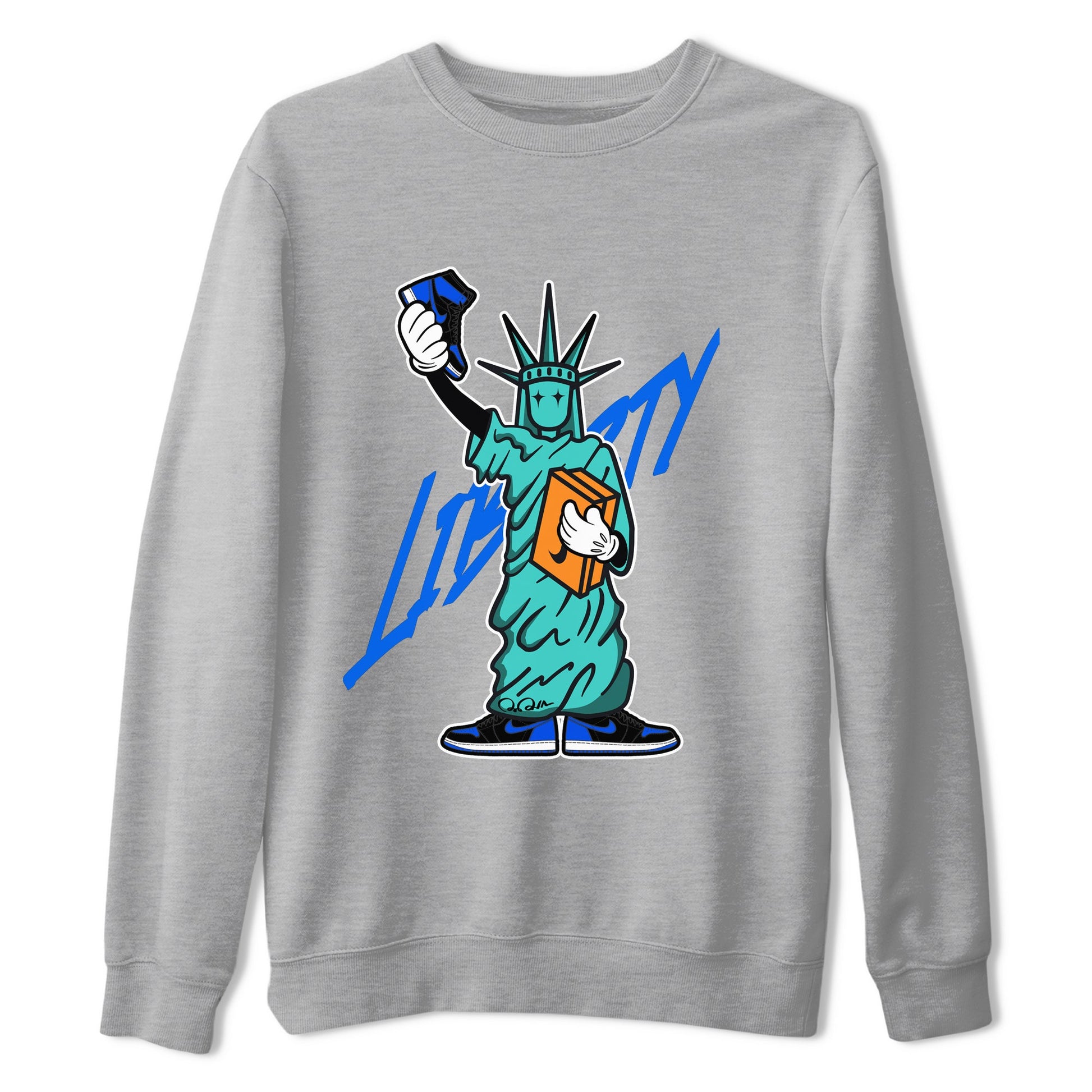 Air Jordan 1 Royal Reimagined shirt to match jordans Statue Of Liberty sneaker tees AJ1 Royal Reimagined SNRT Sneaker Release Tees Unisex Heather Grey 2 T-Shirt