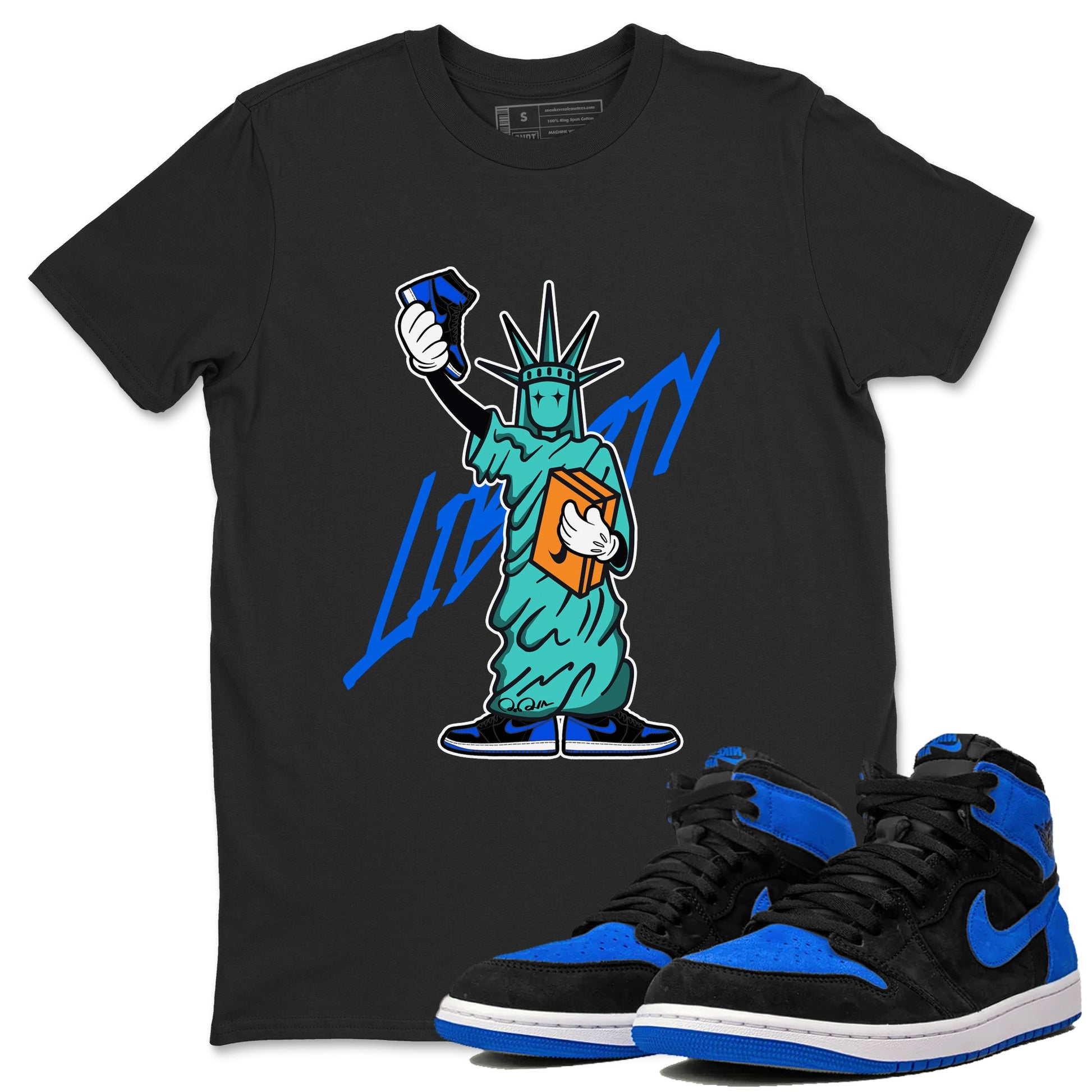 Air Jordan 1 Royal Reimagined shirt to match jordans Statue Of Liberty sneaker tees AJ1 Royal Reimagined SNRT Sneaker Release Tees Unisex Black 1 T-Shirt