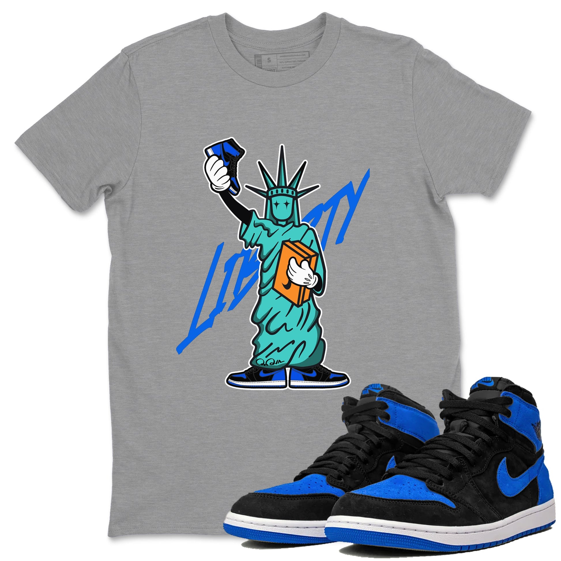 Air Jordan 1 Royal Reimagined shirt to match jordans Statue Of Liberty sneaker tees AJ1 Royal Reimagined SNRT Sneaker Release Tees Unisex Heather Grey 1 T-Shirt