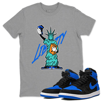Air Jordan 1 Royal Reimagined shirt to match jordans Statue Of Liberty sneaker tees AJ1 Royal Reimagined SNRT Sneaker Release Tees Unisex Heather Grey 1 T-Shirt