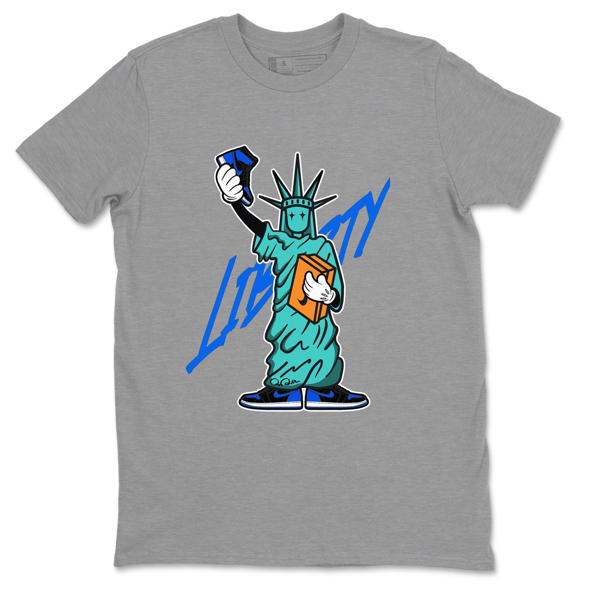 Air Jordan 1 Royal Reimagined shirt to match jordans Statue Of Liberty sneaker tees AJ1 Royal Reimagined SNRT Sneaker Release Tees Unisex Heather Grey 2 T-Shirt