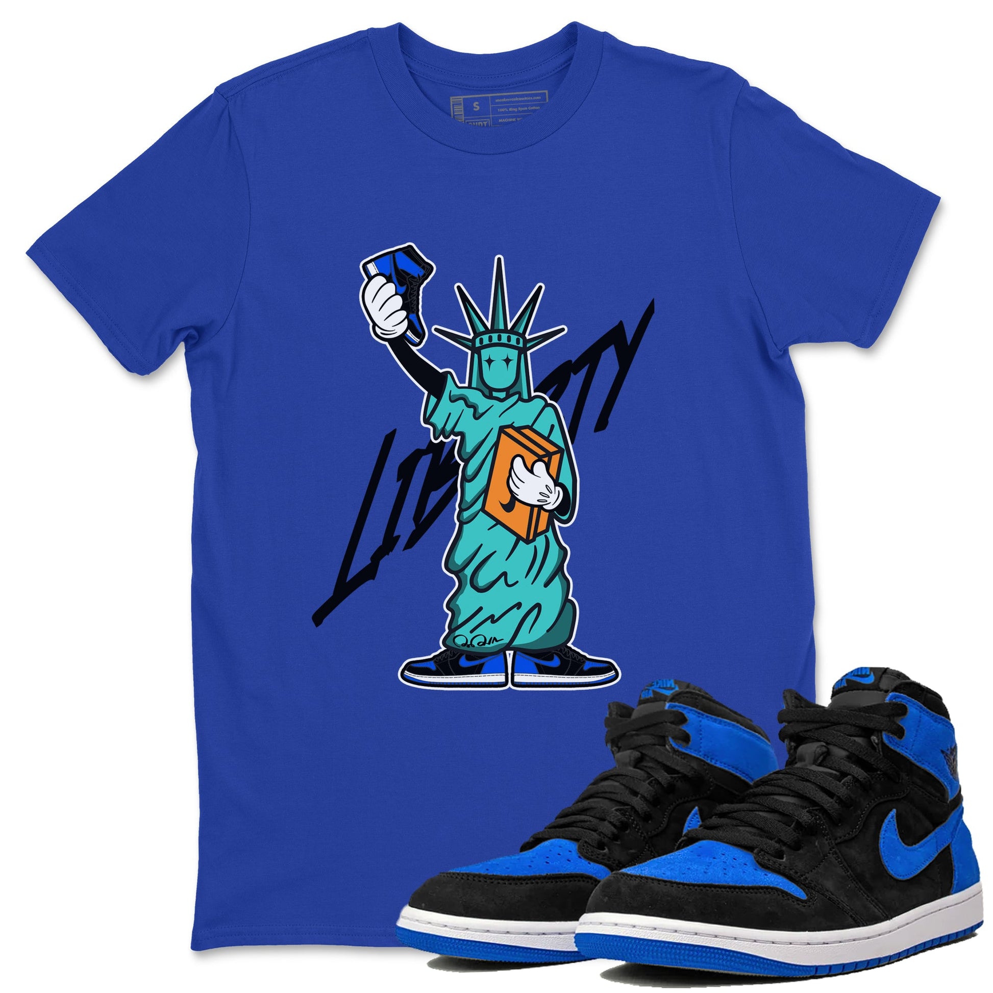 Air Jordan 1 Royal Reimagined shirt to match jordans Statue Of Liberty sneaker tees AJ1 Royal Reimagined SNRT Sneaker Release Tees Unisex Royal Blue 1 T-Shirt