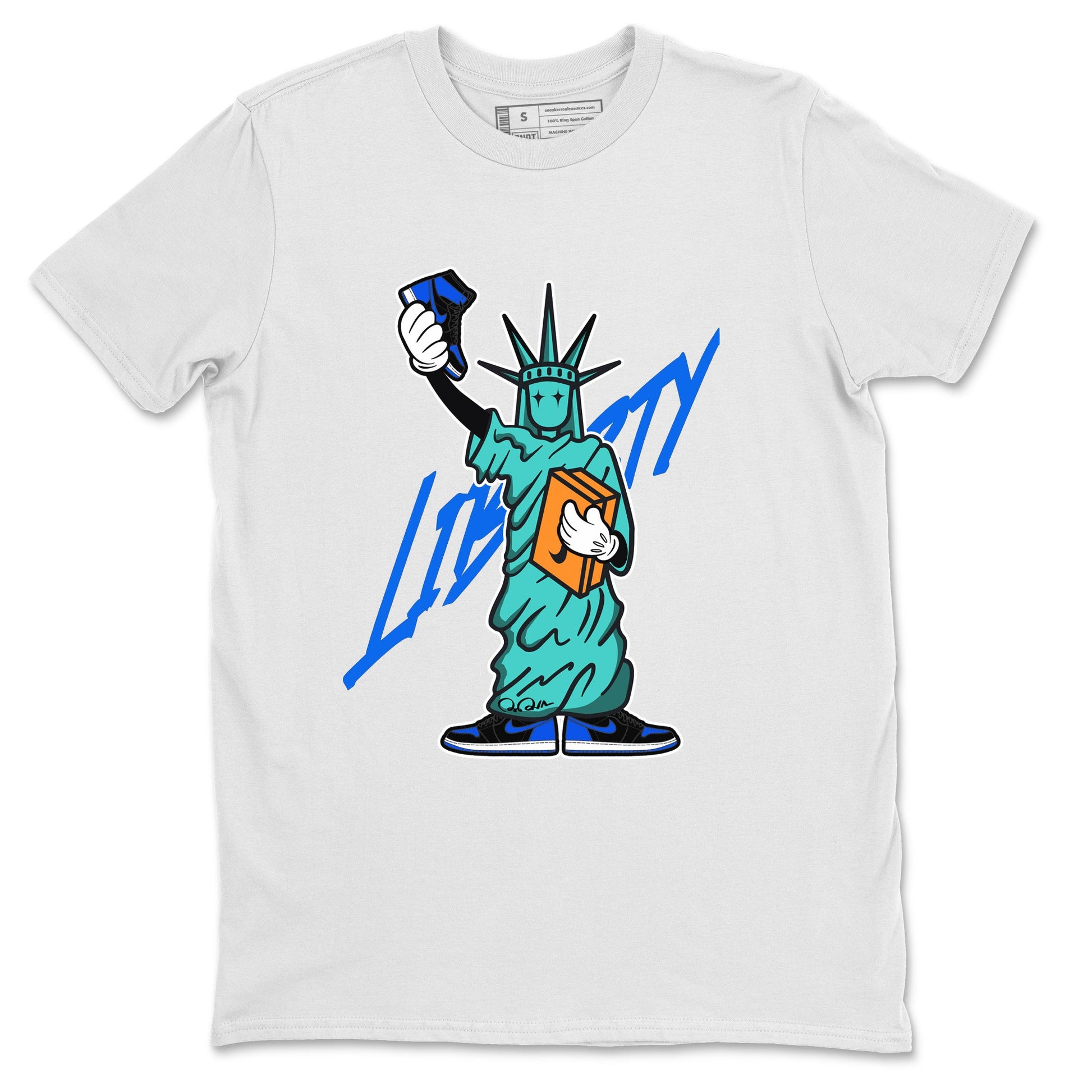 Air Jordan 1 Royal Reimagined shirt to match jordans Statue Of Liberty sneaker tees AJ1 Royal Reimagined SNRT Sneaker Release Tees Unisex White 2 T-Shirt