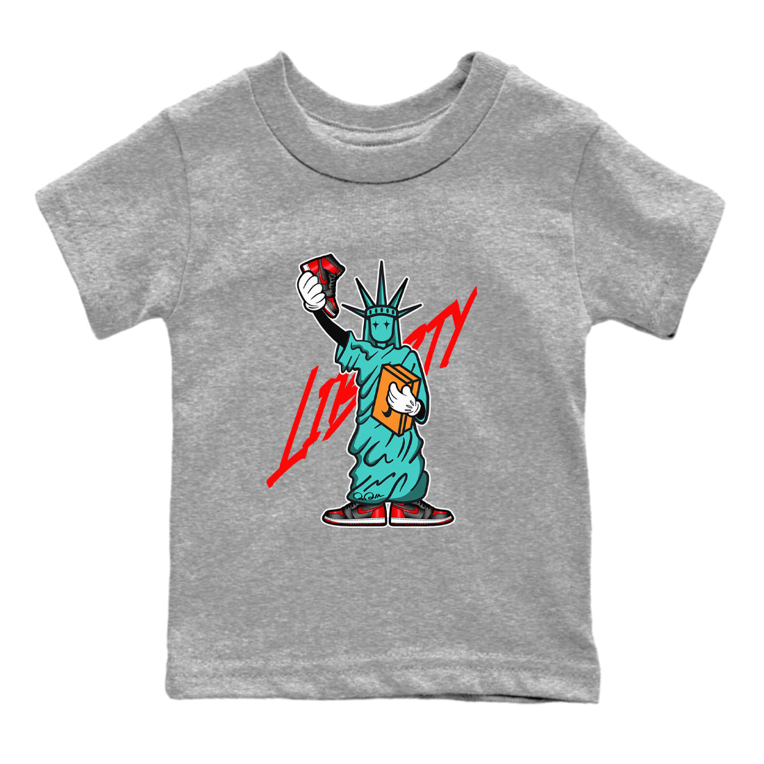 Air Jordan 1 Satin Bred shirt to match jordans Statue Of Liberty sneaker tees AJ1 Satin Bred SNRT Sneaker Release Tees Baby Toddler Heather Grey 2 T-Shirt