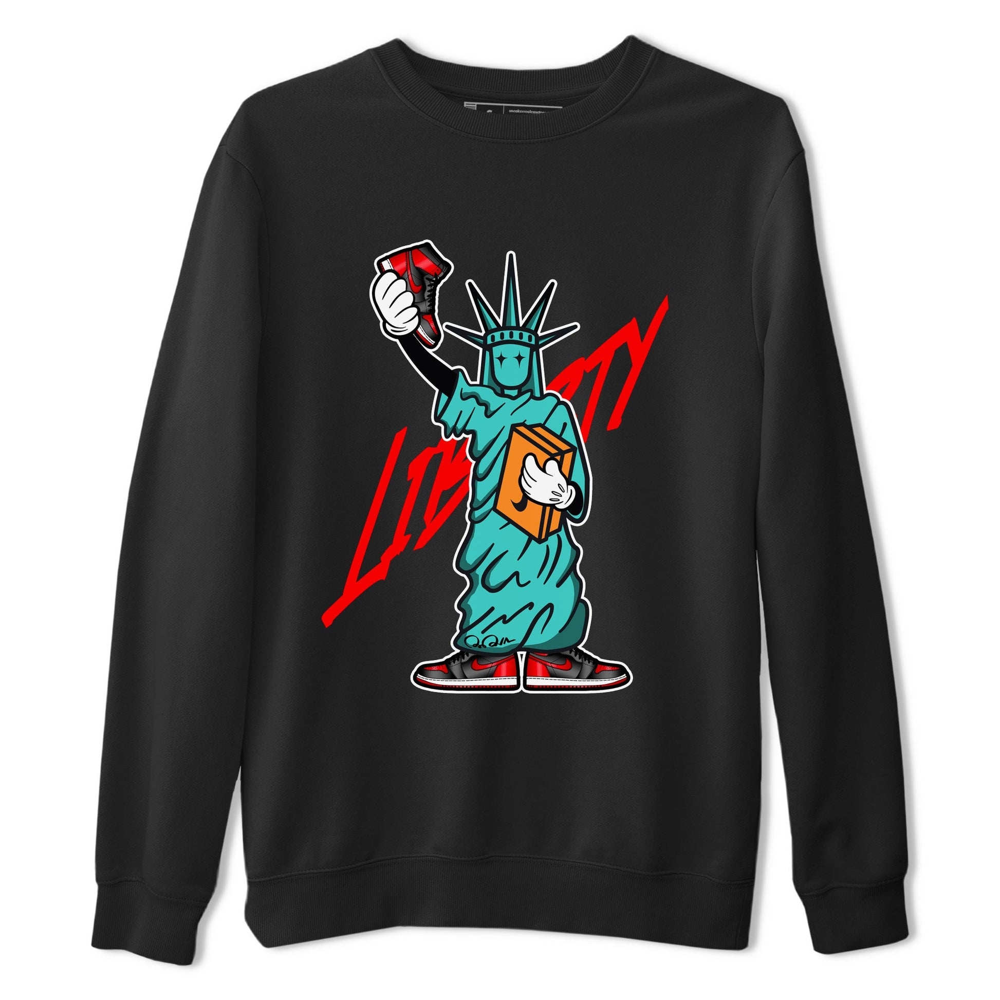Air Jordan 1 Satin Bred shirt to match jordans Statue Of Liberty sneaker tees AJ1 Satin Bred SNRT Sneaker Release Tees Unisex Black 2 T-Shirt