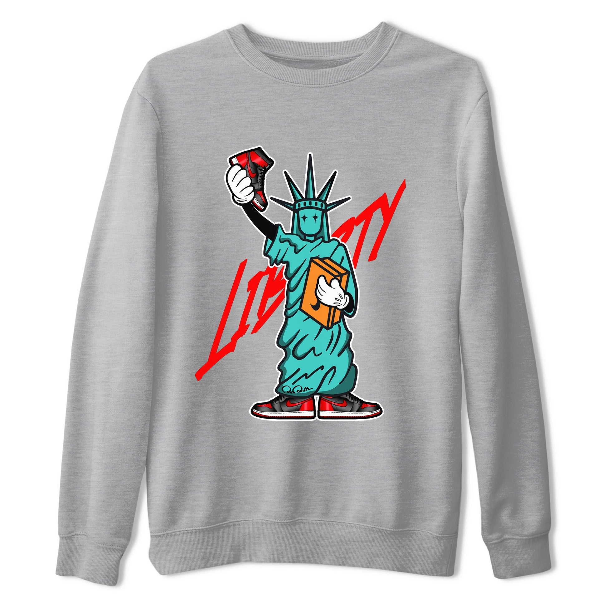 Air Jordan 1 Satin Bred shirt to match jordans Statue Of Liberty sneaker tees AJ1 Satin Bred SNRT Sneaker Release Tees Unisex Heather Grey 2 T-Shirt