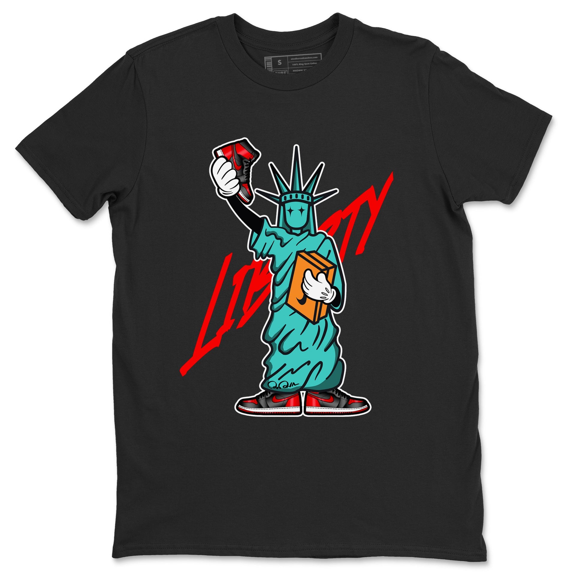 Air Jordan 1 Satin Bred shirt to match jordans Statue Of Liberty sneaker tees AJ1 Satin Bred SNRT Sneaker Release Tees Unisex Black 2 T-Shirt