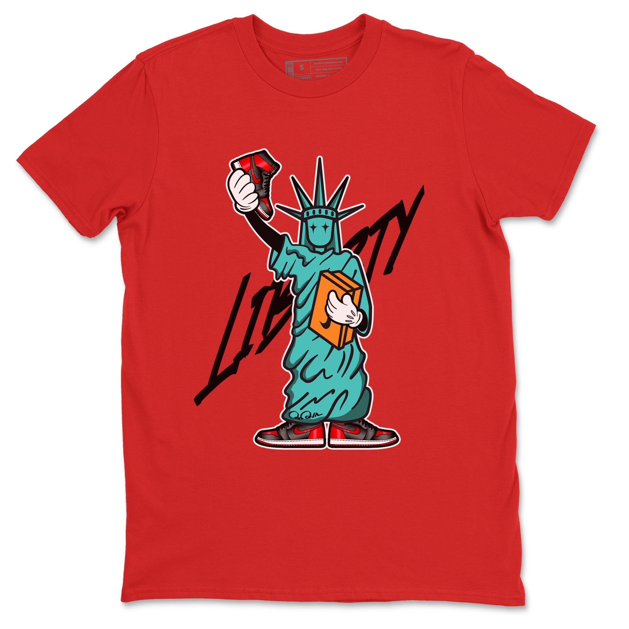 Air Jordan 1 Satin Bred shirt to match jordans Statue Of Liberty sneaker tees AJ1 Satin Bred SNRT Sneaker Release Tees Unisex Red 2 T-Shirt