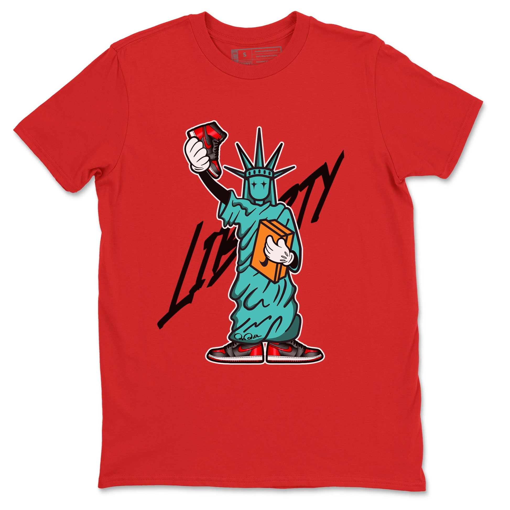 Air Jordan 1 Satin Bred shirt to match jordans Statue Of Liberty sneaker tees AJ1 Satin Bred SNRT Sneaker Release Tees Unisex Red 2 T-Shirt