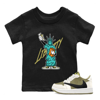 Air Jordan 1 Travis Scott Golf Olive shirt to match jordans Statue Of Liberty sneaker tees AJ1 Travis Scott Golf Olive SNRT Sneaker Release Tees Baby Toddler Black 1 T-Shirt