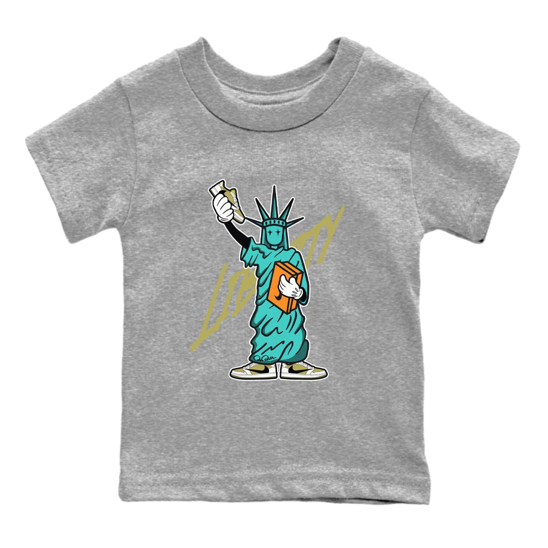 Air Jordan 1 Travis Scott Golf Olive shirt to match jordans Statue Of Liberty sneaker tees AJ1 Travis Scott Golf Olive SNRT Sneaker Release Tees Baby Toddler Heather Grey 2 T-Shirt