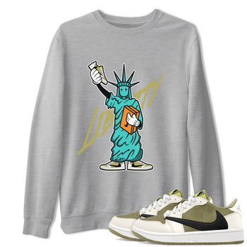 Air Jordan 1 Travis Scott Golf Olive shirt to match jordans Statue Of Liberty sneaker tees AJ1 Travis Scott Golf Olive SNRT Sneaker Release Tees Unisex Heather Grey 1 T-Shirt