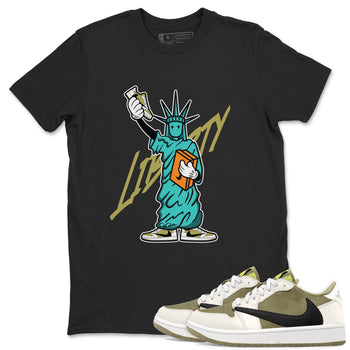 Air Jordan 1 Travis Scott Golf Olive shirt to match jordans Statue Of Liberty sneaker tees AJ1 Travis Scott Golf Olive SNRT Sneaker Release Tees Unisex Black 1 T-Shirt